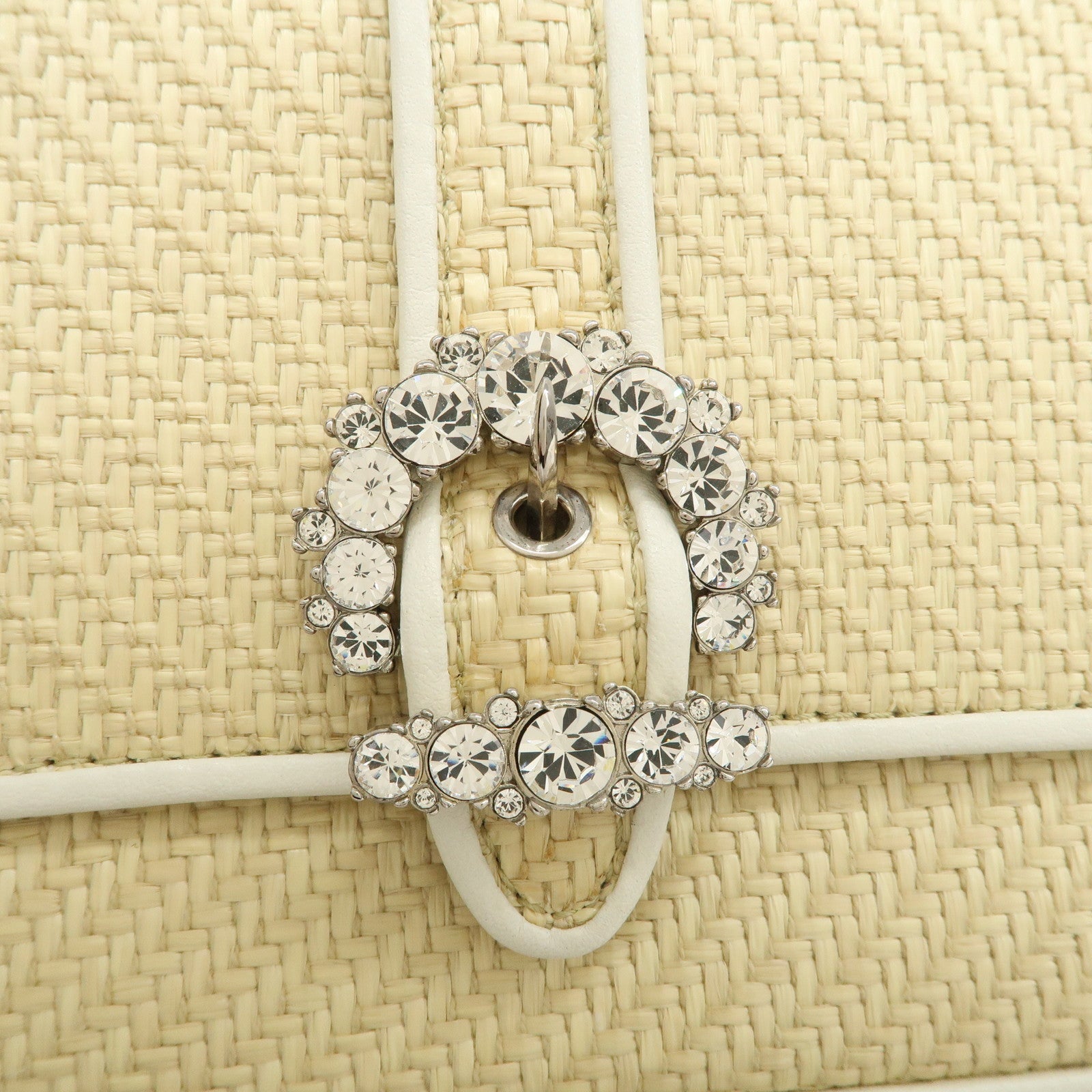 JIMMY CHOO Raffia Leather Mini Chain Shoulder Bag Beige Ivory