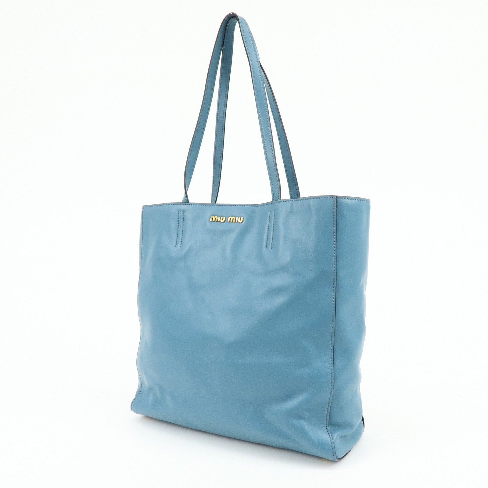 MIU MIU Soft Calf Leather Tote Bag Shoulder Hand Bag Blue R1914S