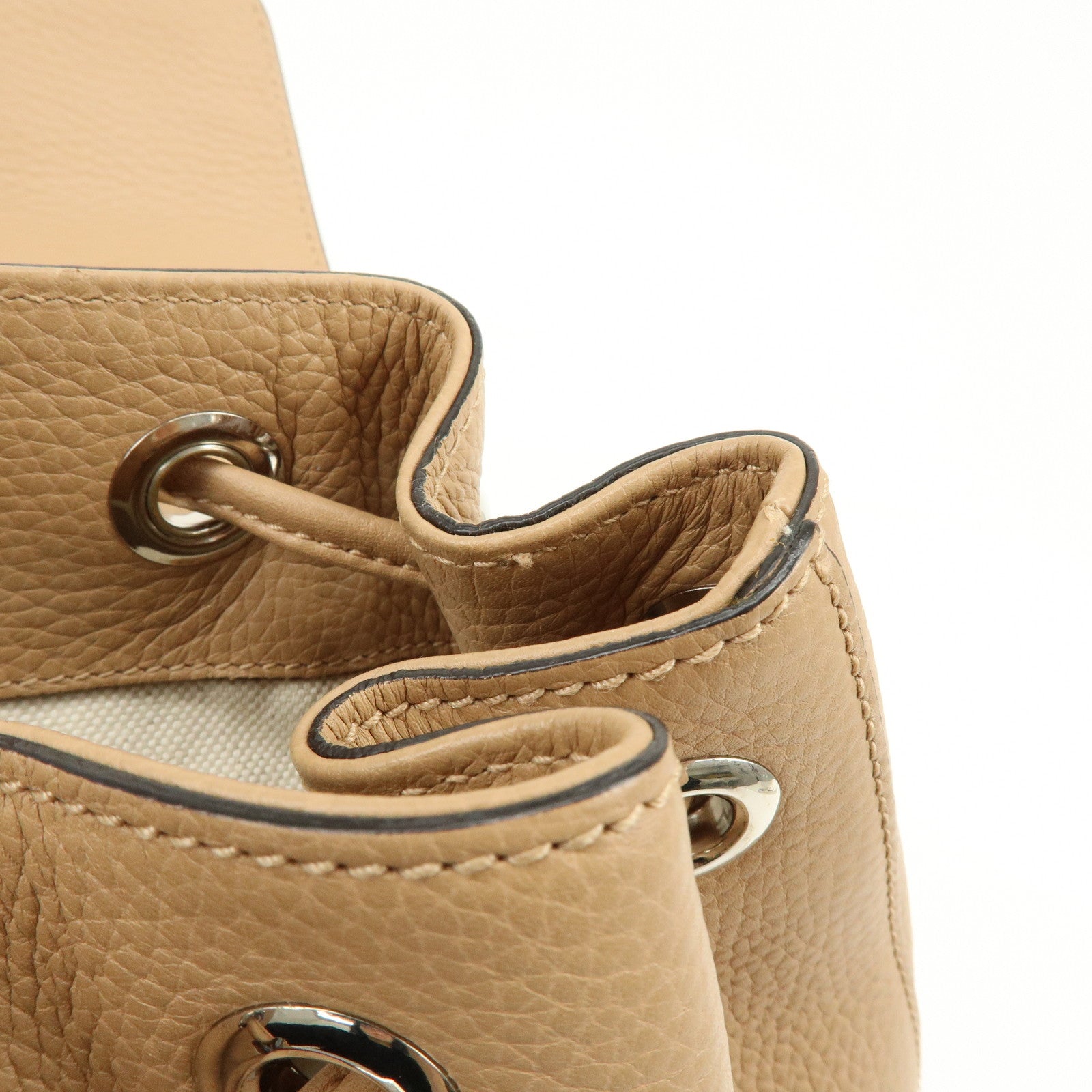 GUCCI Bamboo Tassel Leather Backpack Rucksack Beige 387149