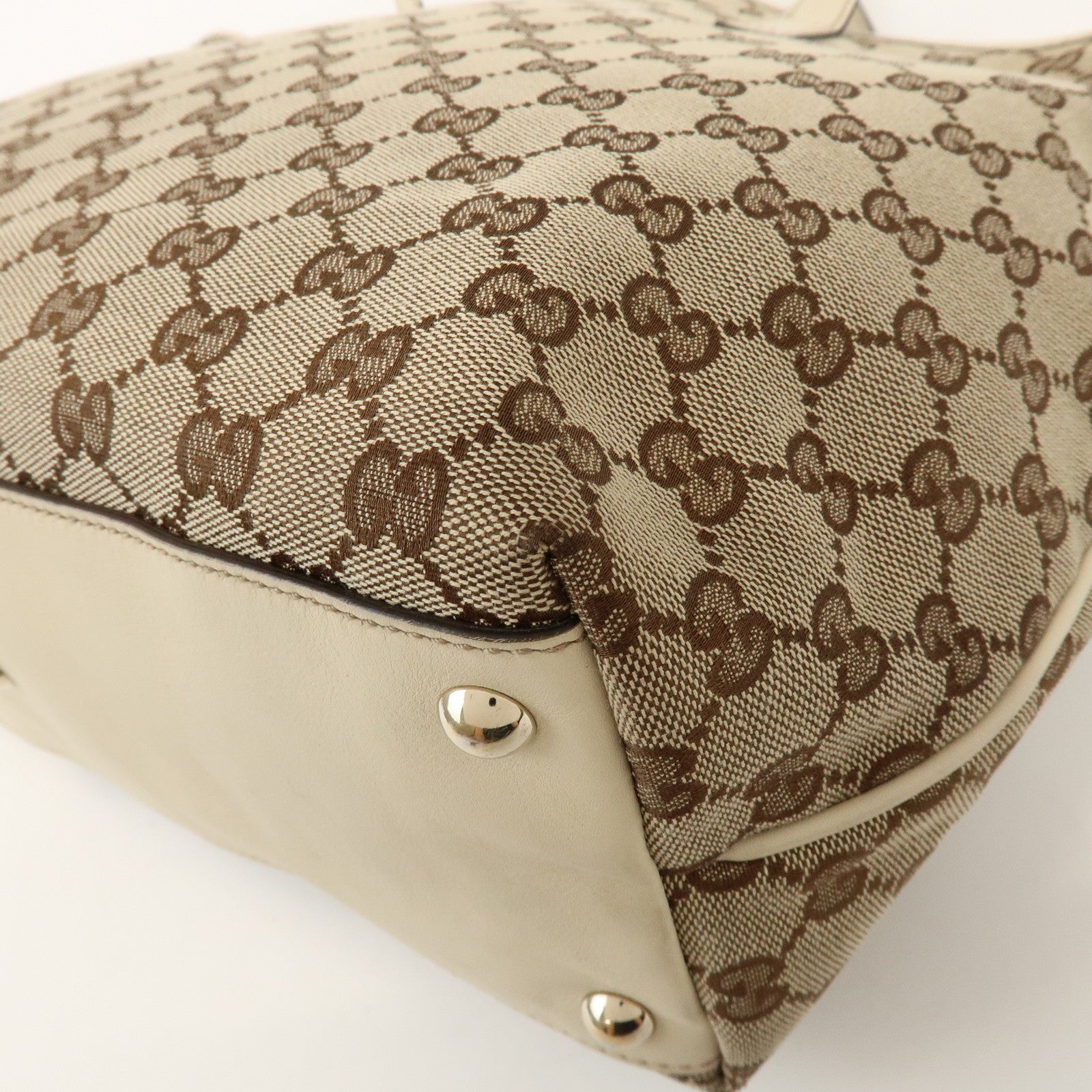 GUCCI New Britt GG Canvas Leather Tote Bag Beige White 169945