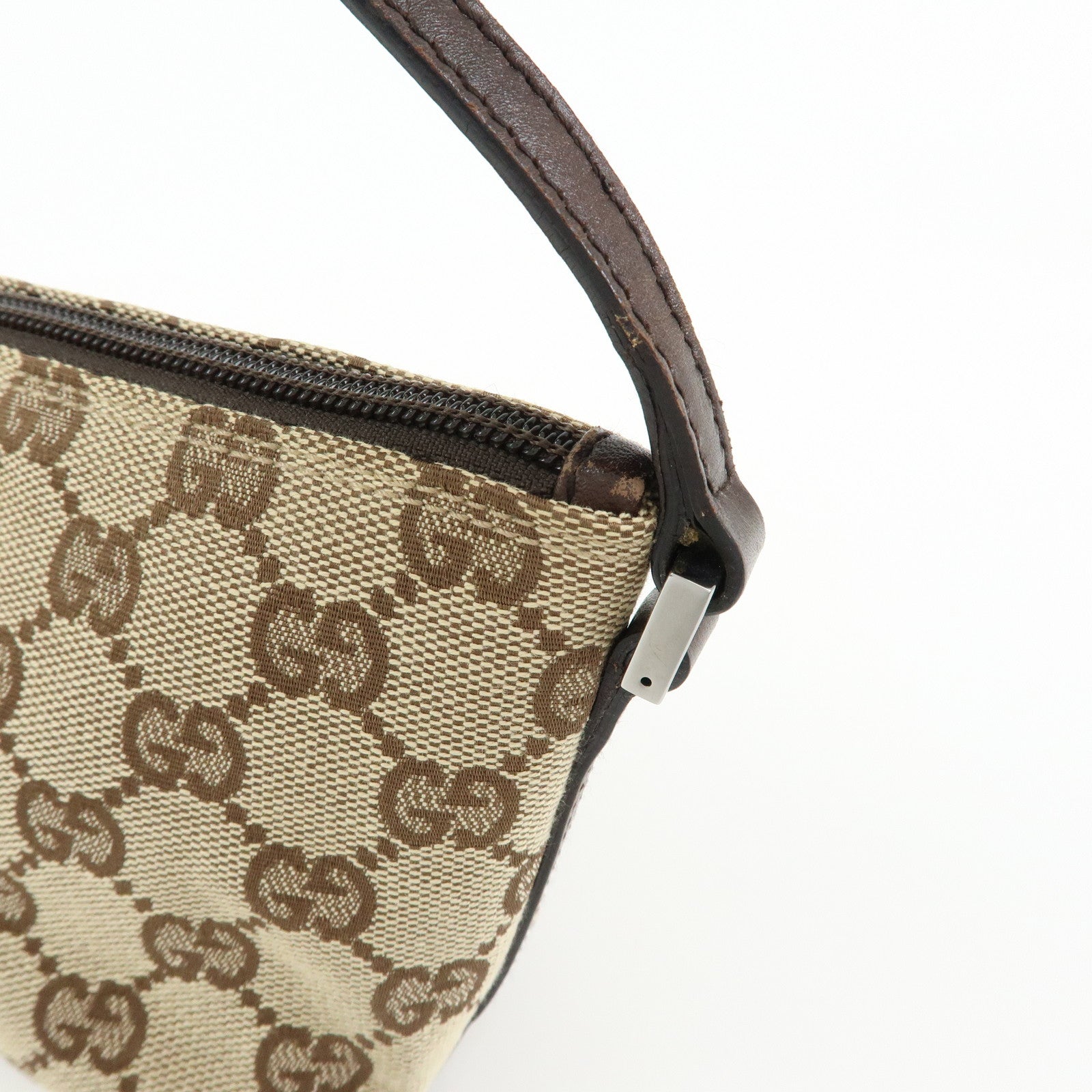 GUCCI Boat Bag GG Canvas Leather Hand Bag Beige Brown 07198