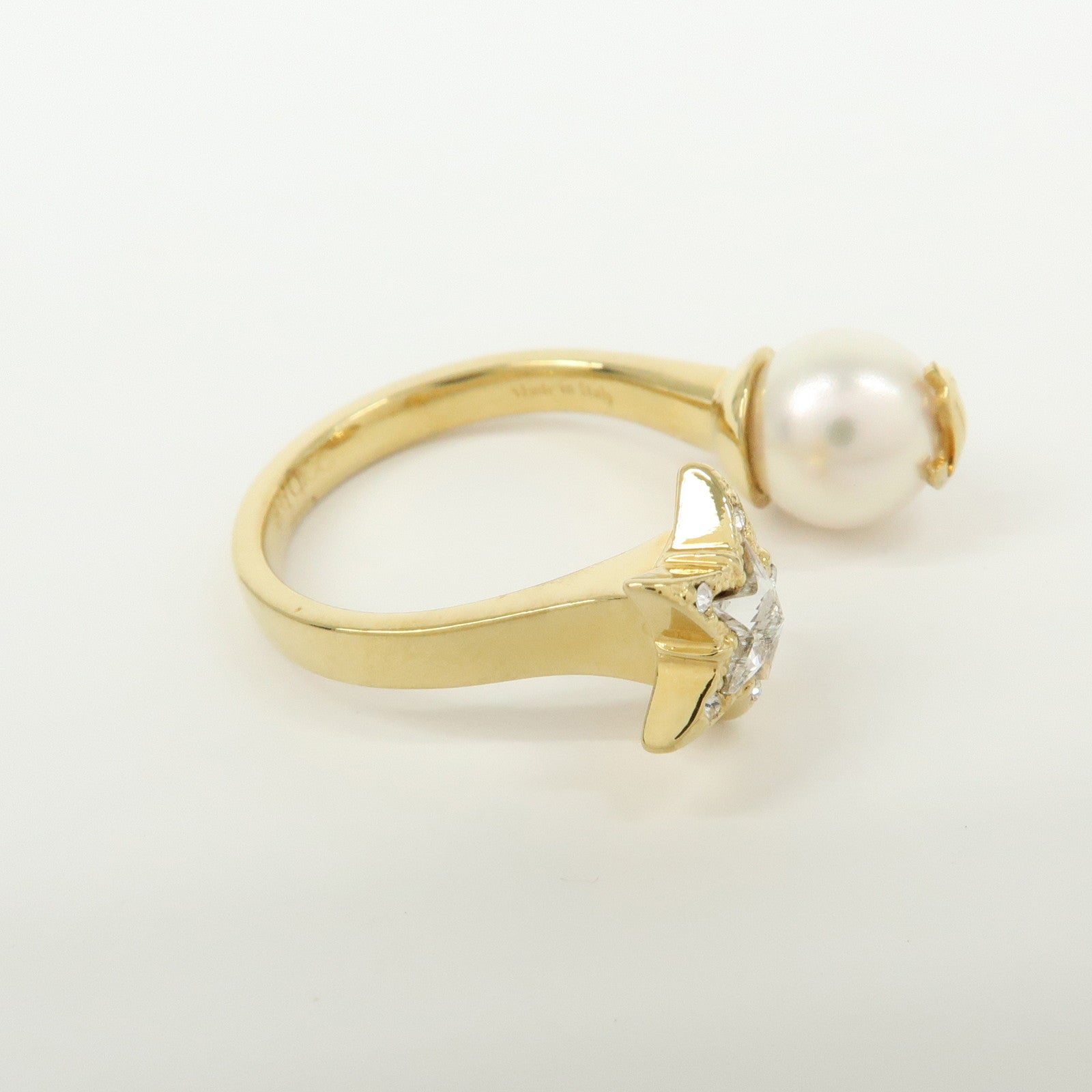 JIMMY CHOO Faux Pearl Crystal Metal Ring Gold Pearl White US8 EU56