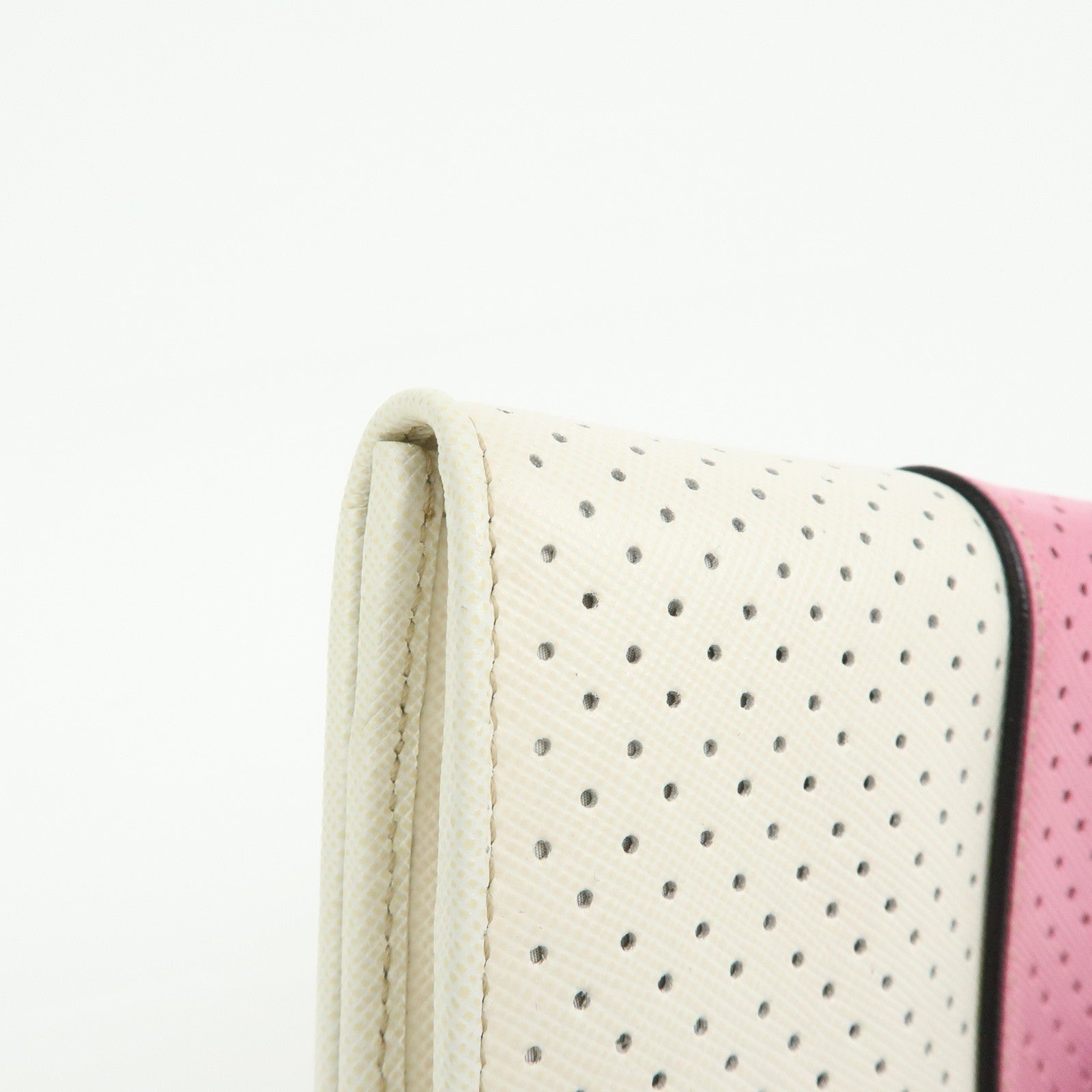 PRADA Triangle Logo Saffiano Leather Long Wallet White Pink 1M1132