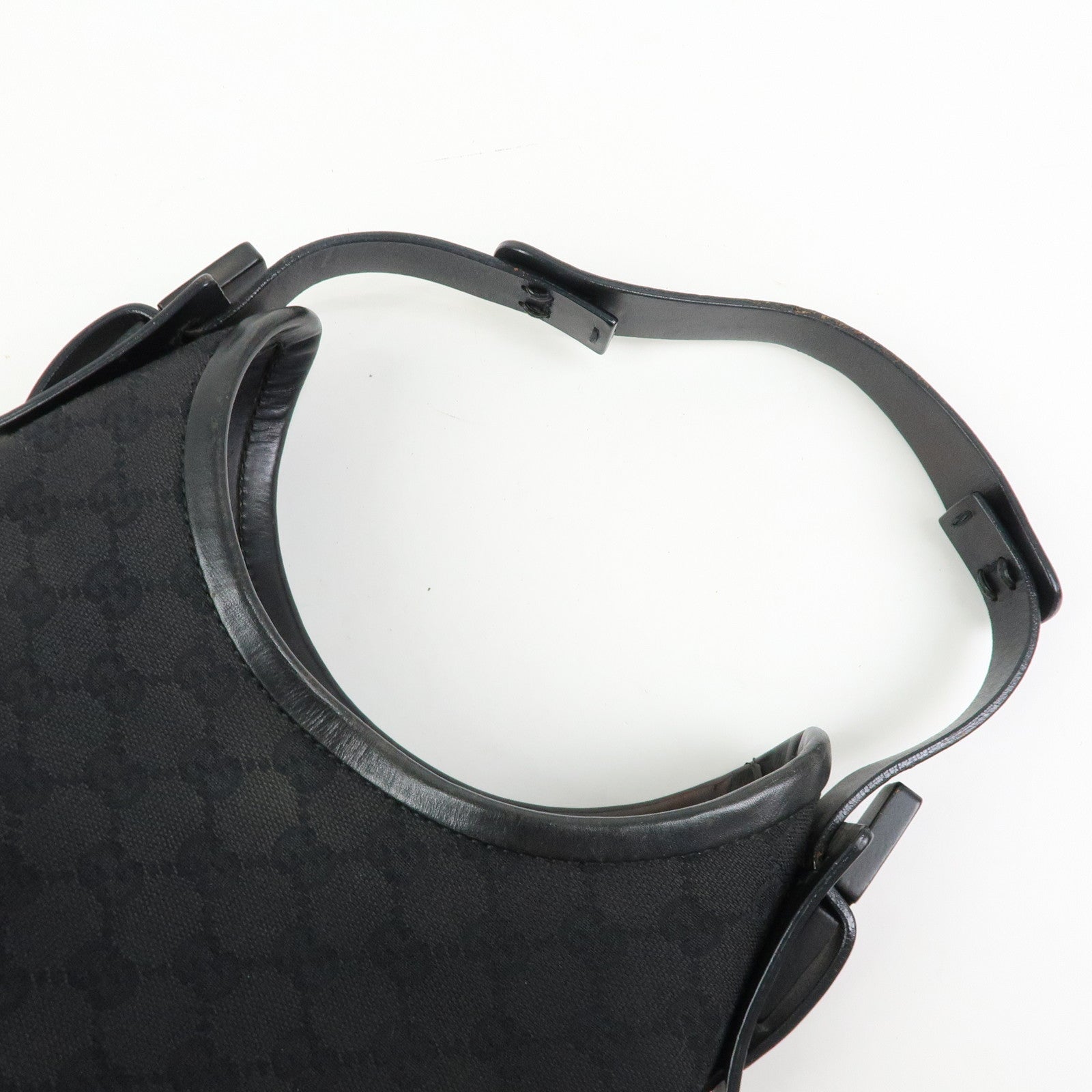 GUCCI GG Canvas Leather Shoulder Bag Hand Bag Black 107752