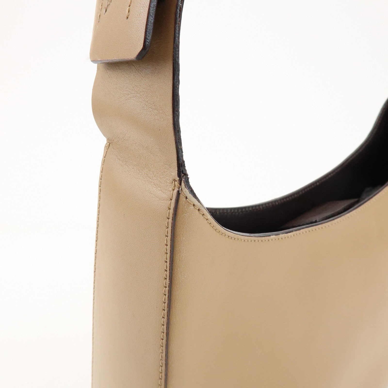 PRADA Logo Leather Shoulder Bag Hand Bag Beige