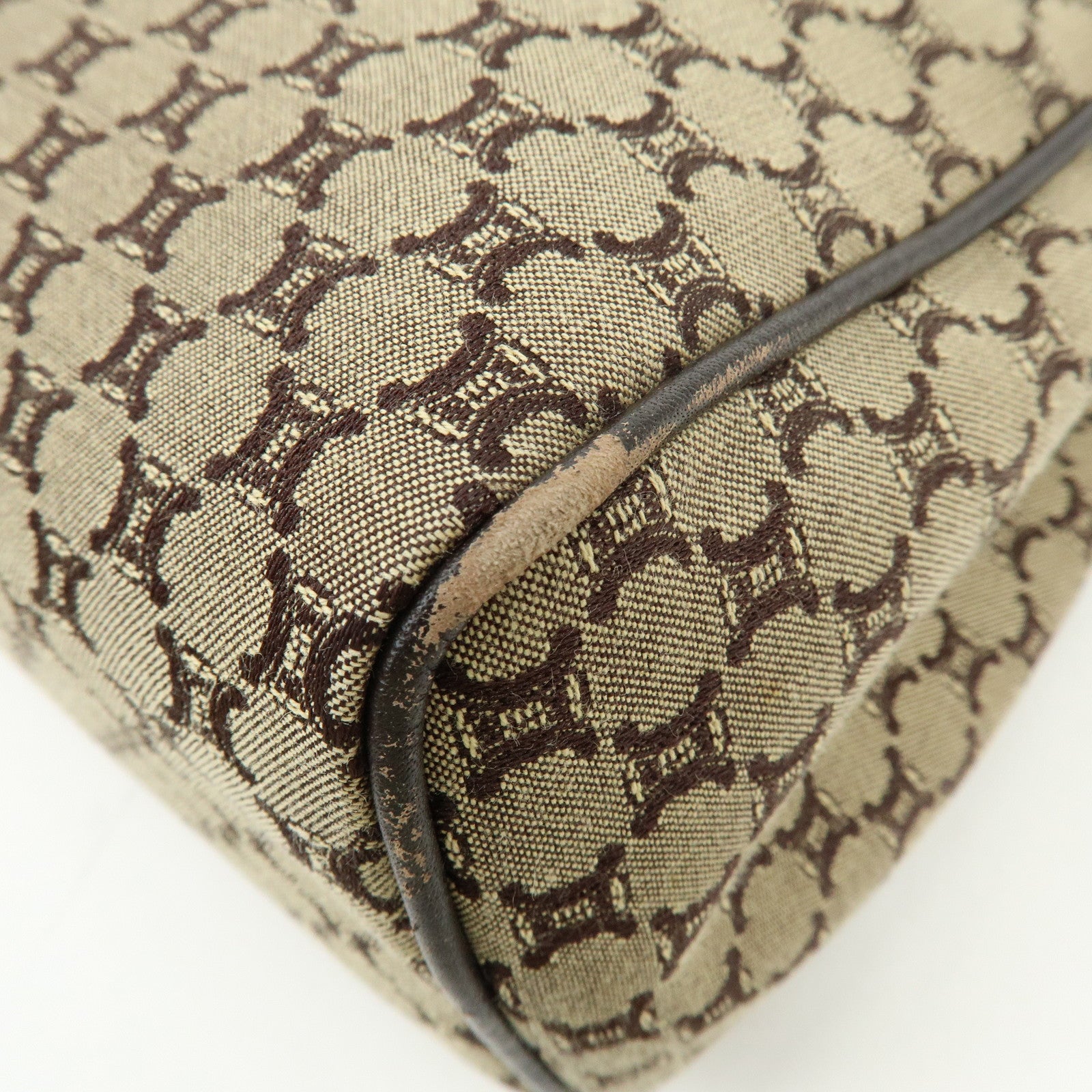 CELINE Macadam Canvas Leather Hand Bag Brown Beige