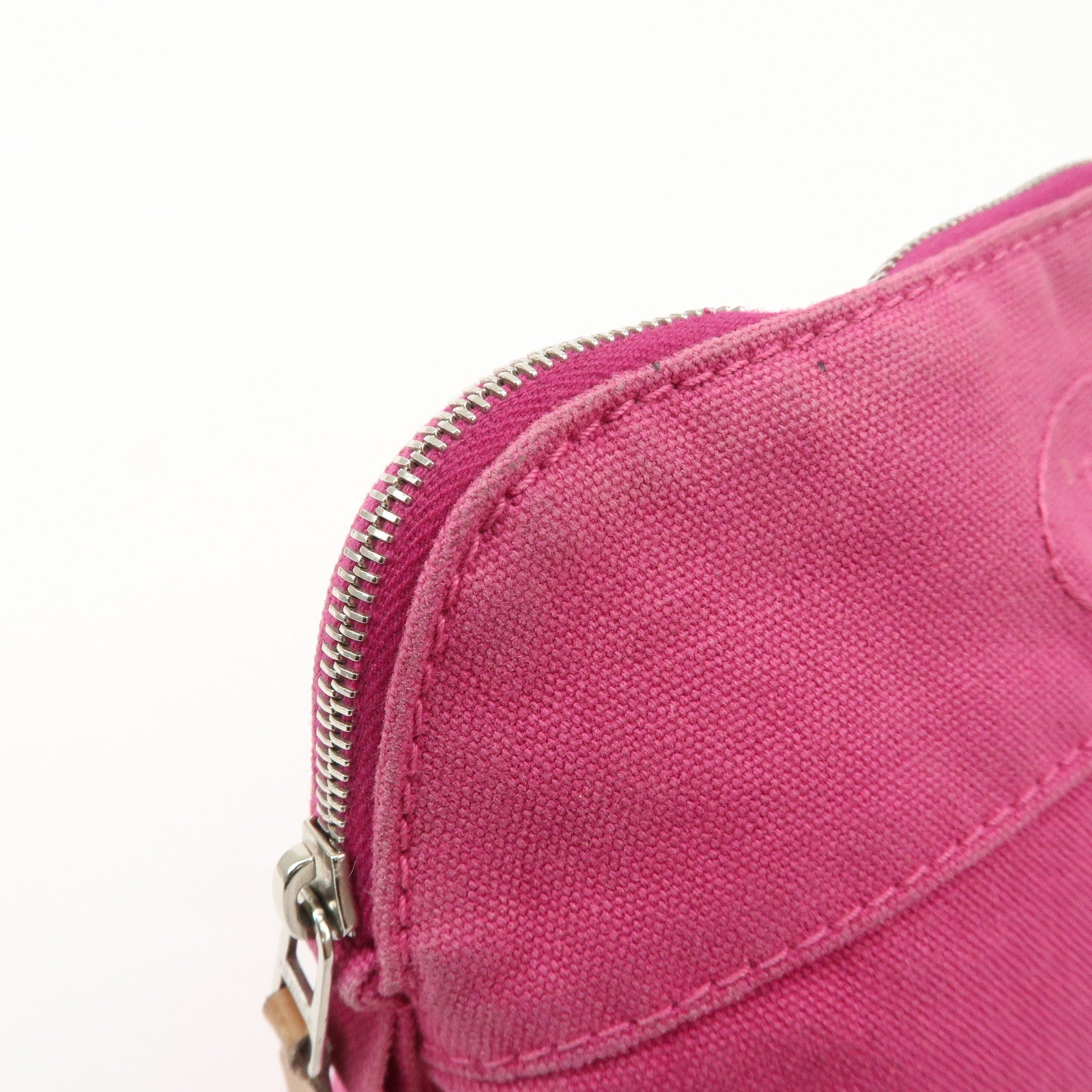 HERMES Set of 2 Leather Canvas Pouch Cosmetic Pouch Pink Yellow Used