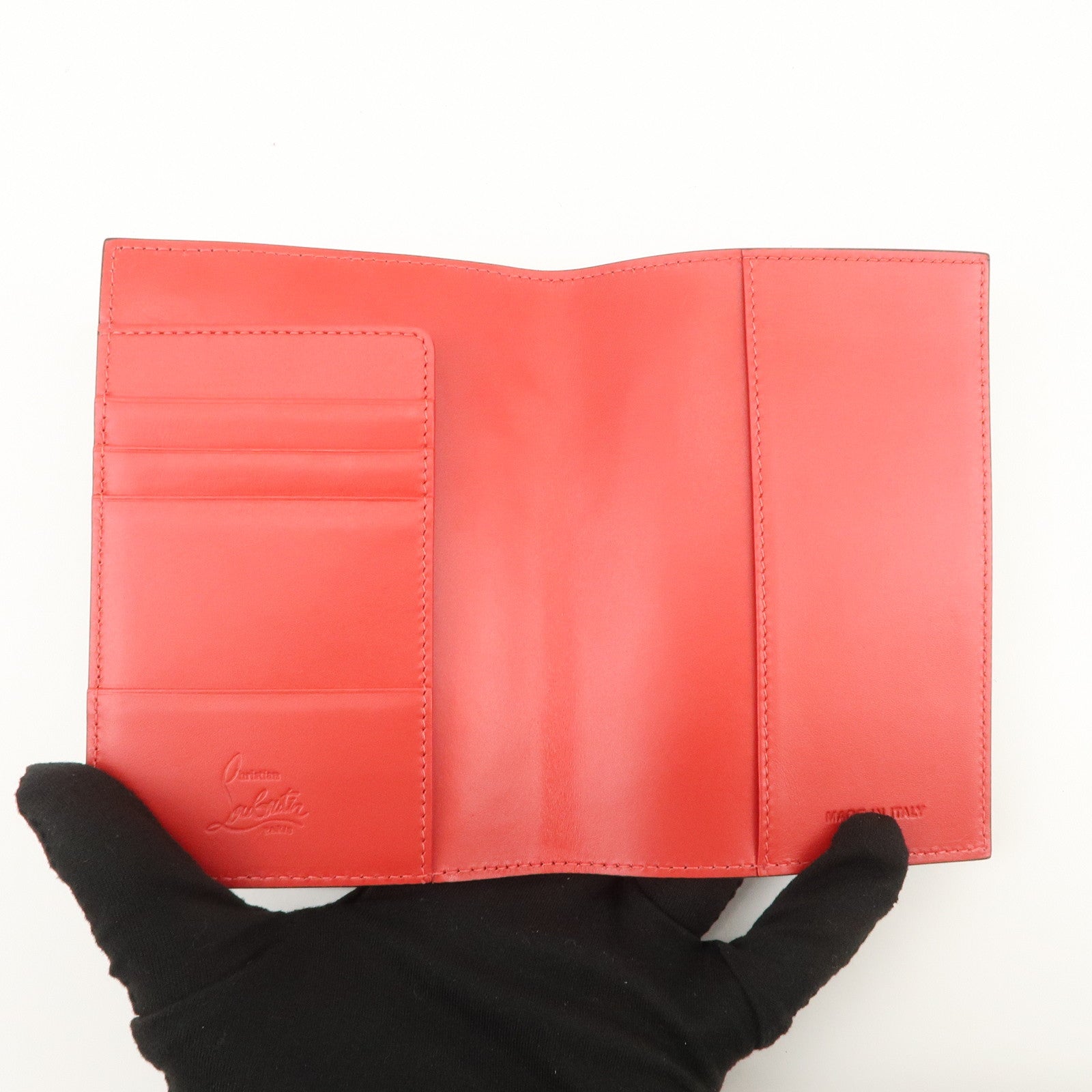 Christian Louboutin Studs Leather Passport Holder Card Case Black