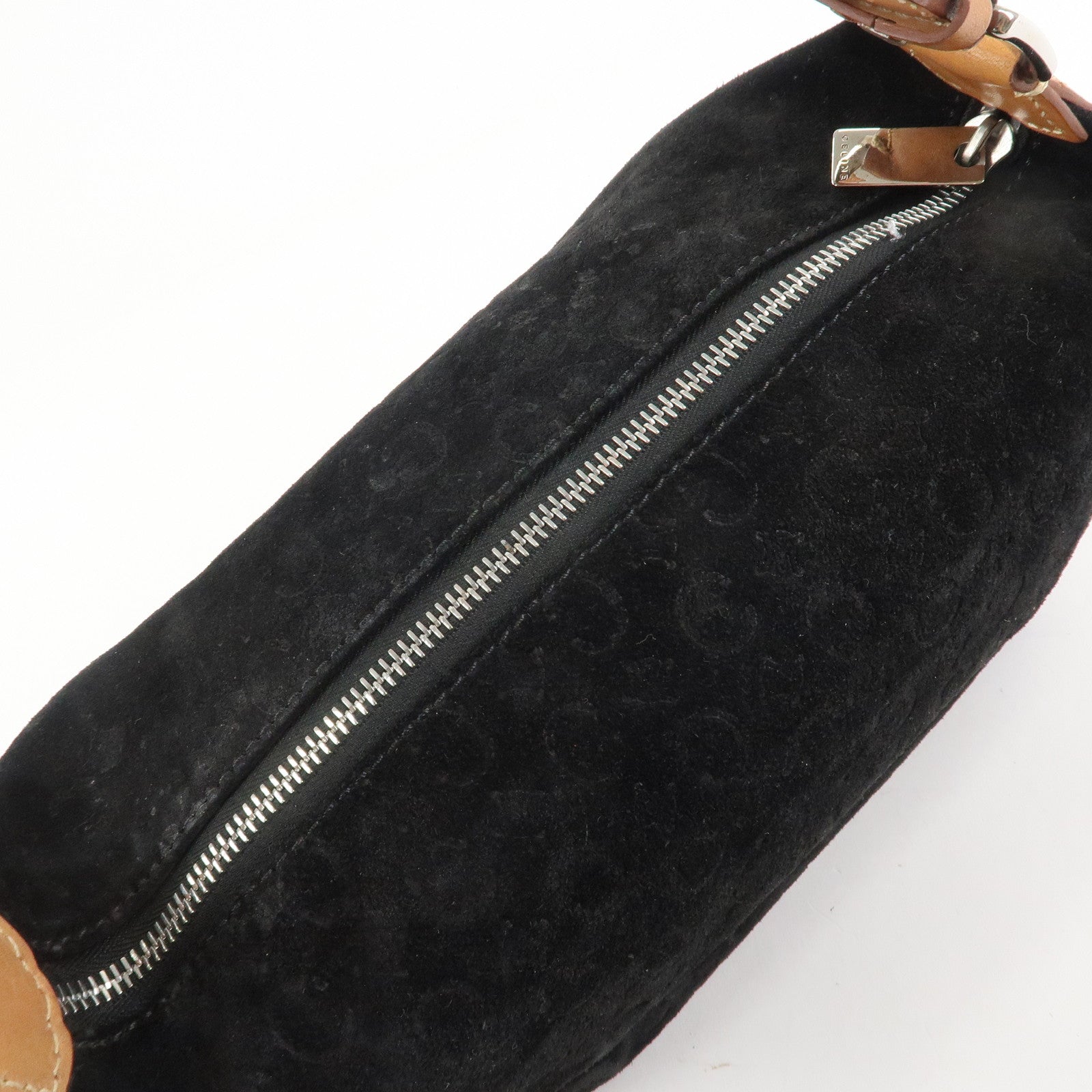 CELINE C Macadam Leather Suede Shoulder Bag Hand Bag Black Brown