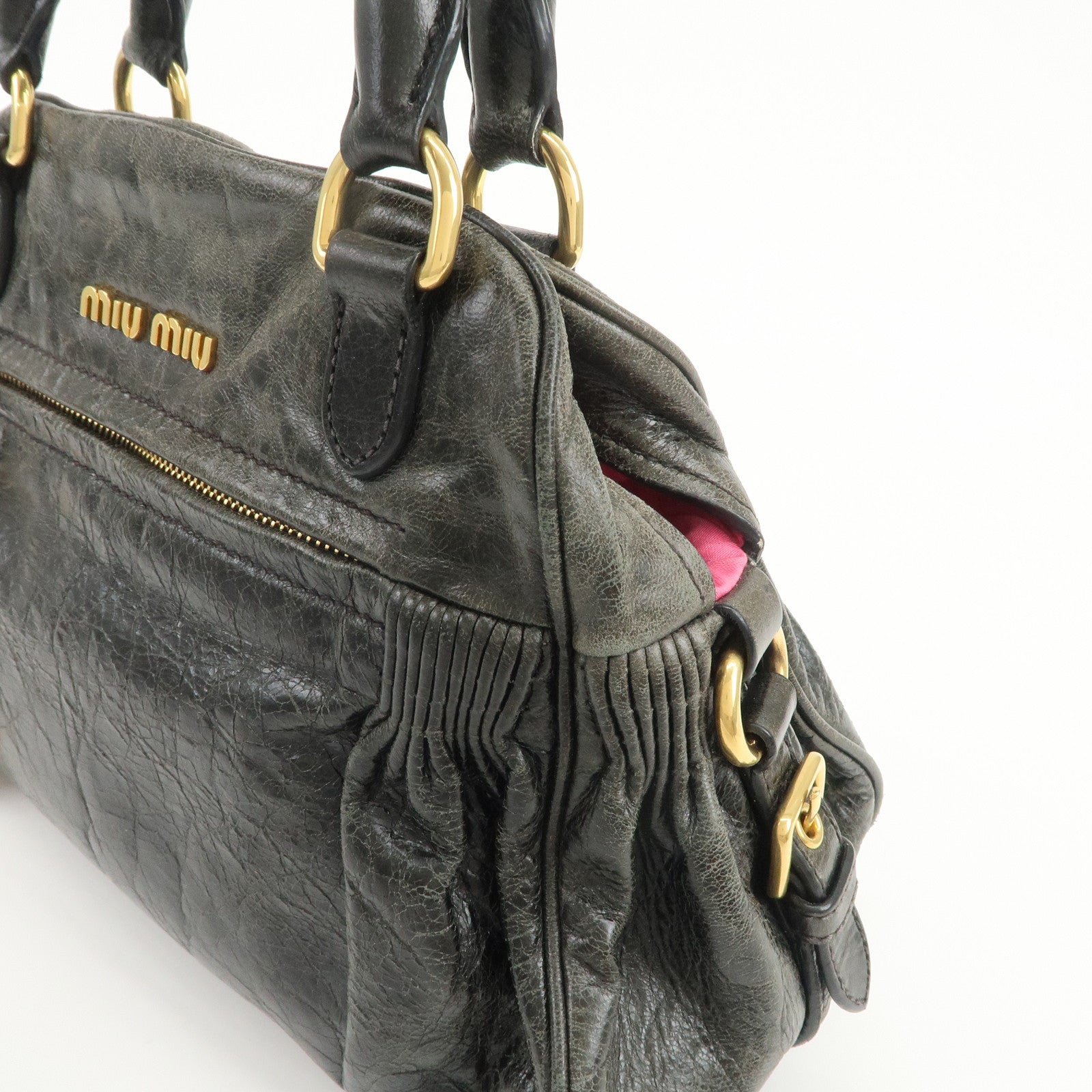 MIU MIU Logo Leather 2Way Bag Hand Bag Shoulder Bag Black