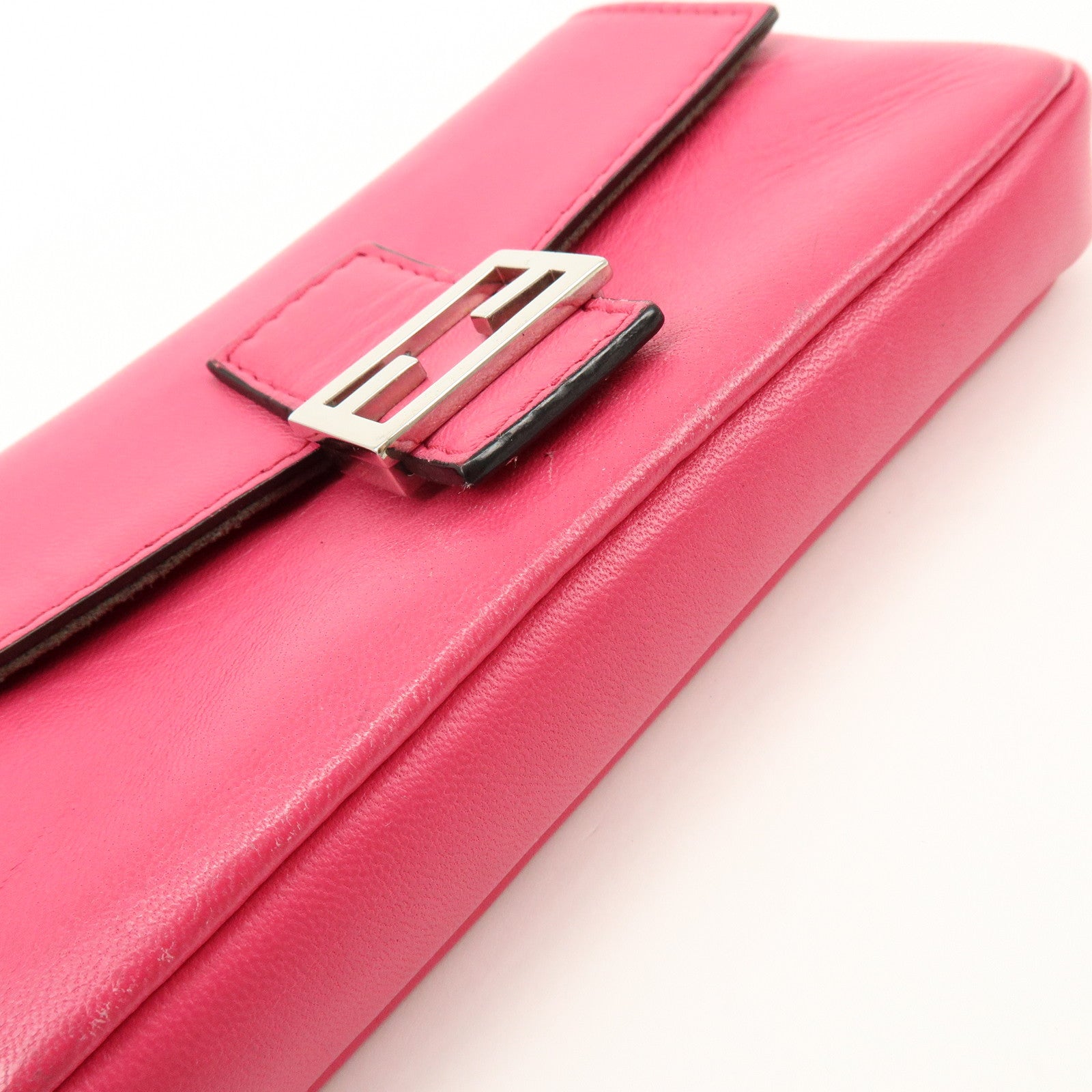 FENDI Leather Micro Baguette Shoulder Bag Crossbody Bag Pink 8M0354