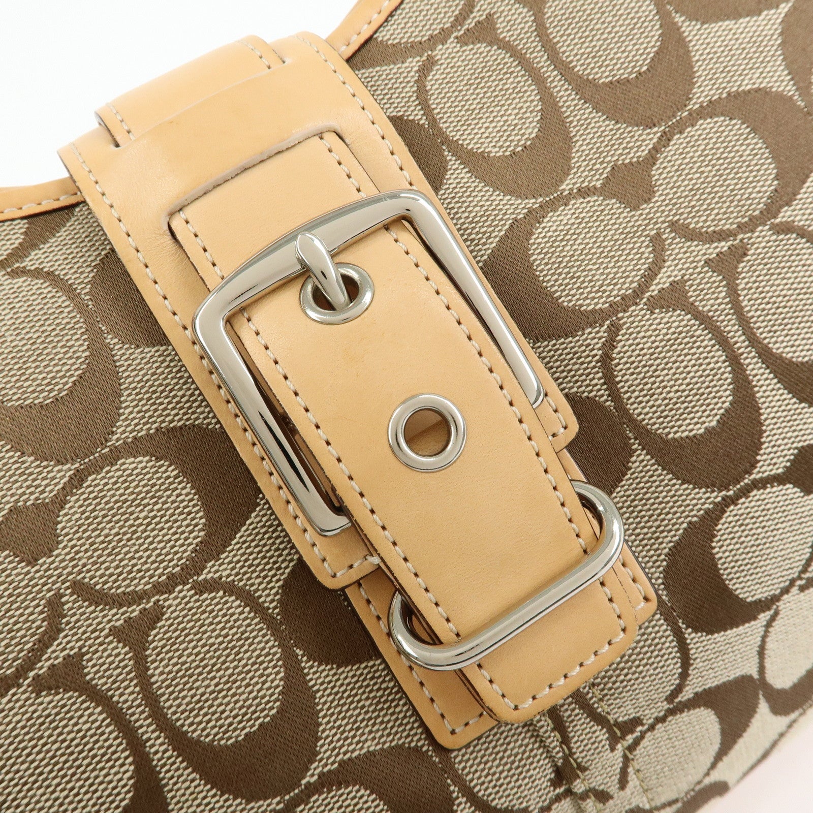 COACH Signature Canvas Leather Shoulder Bag Hand Bag Beige