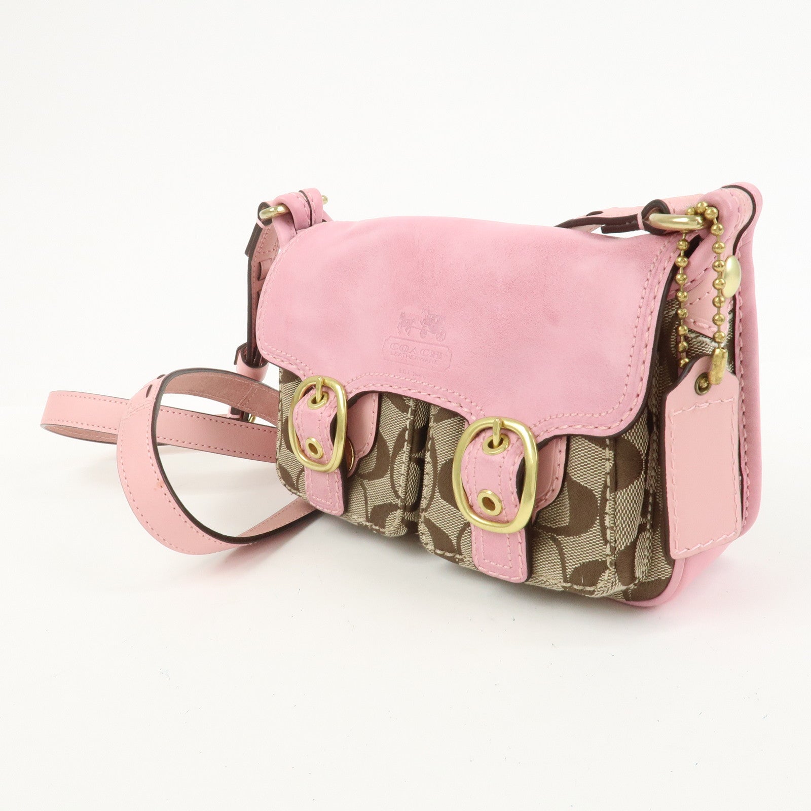 COACH Signature Canvas Leather Shoulder Crossbody Bag Pink