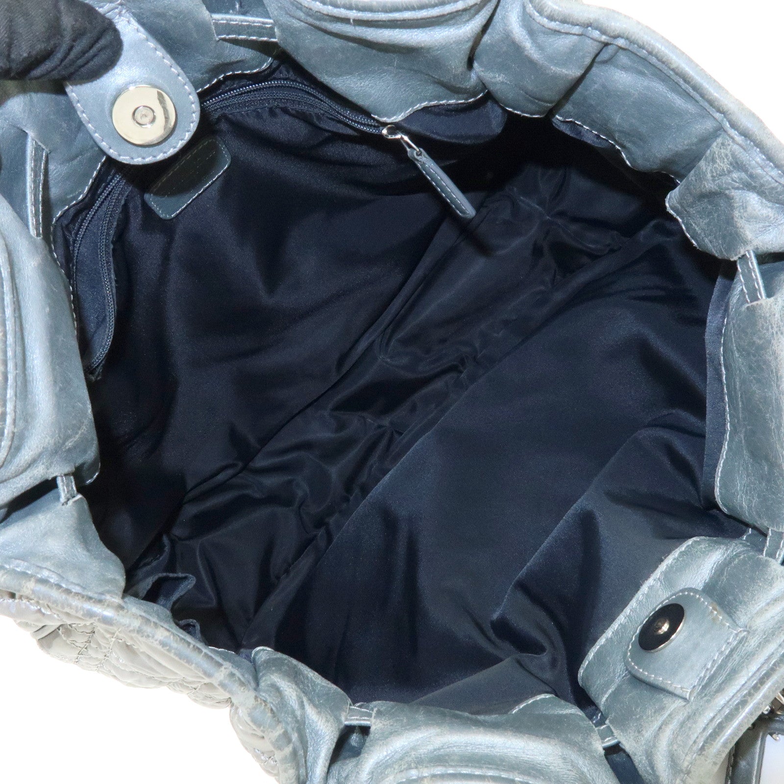 Christian Dior Cannage Nylon Leather Tote Bag Shoulder Bag Gray