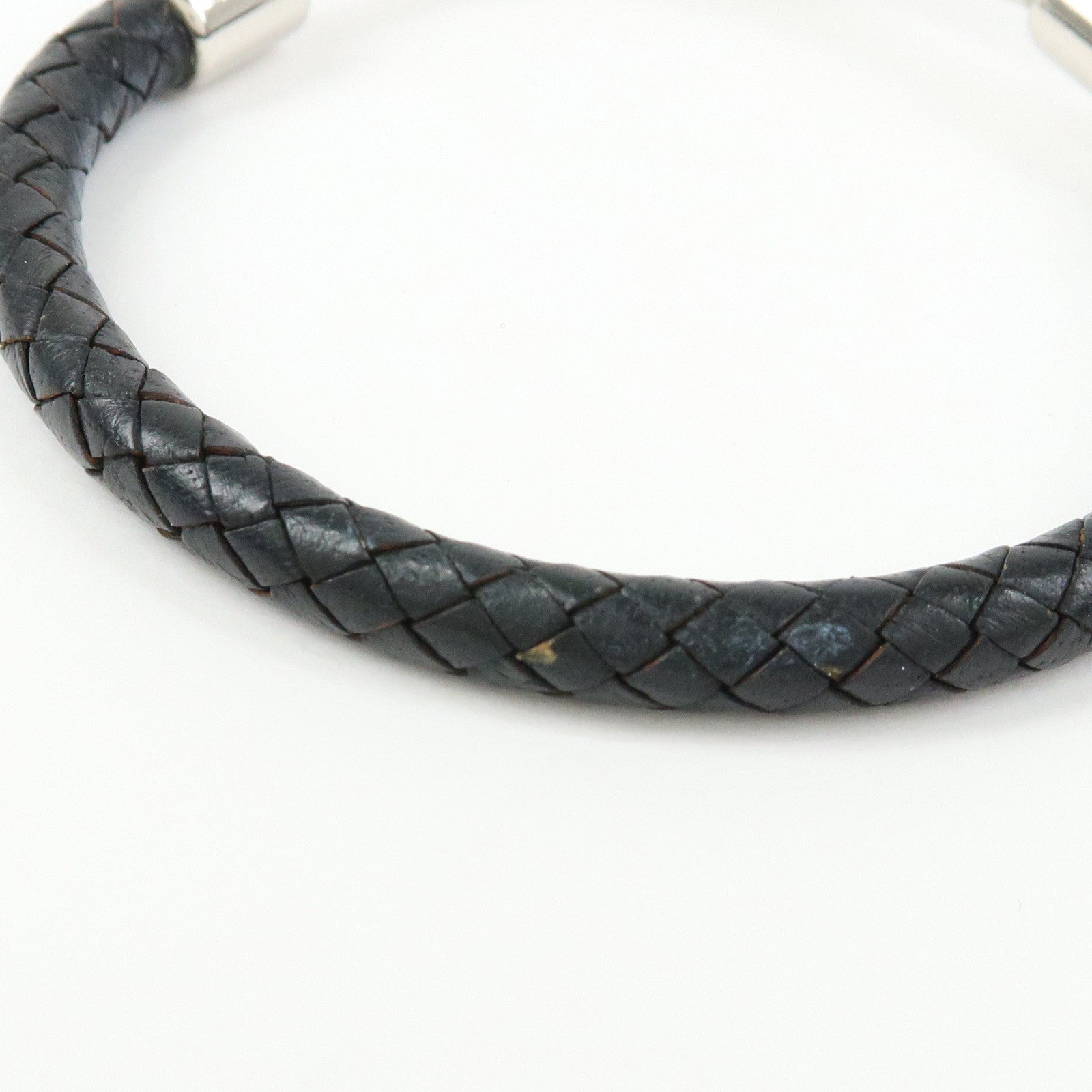 HERMES Leather Metal Jumbo Choker Bracelet Black Silver
