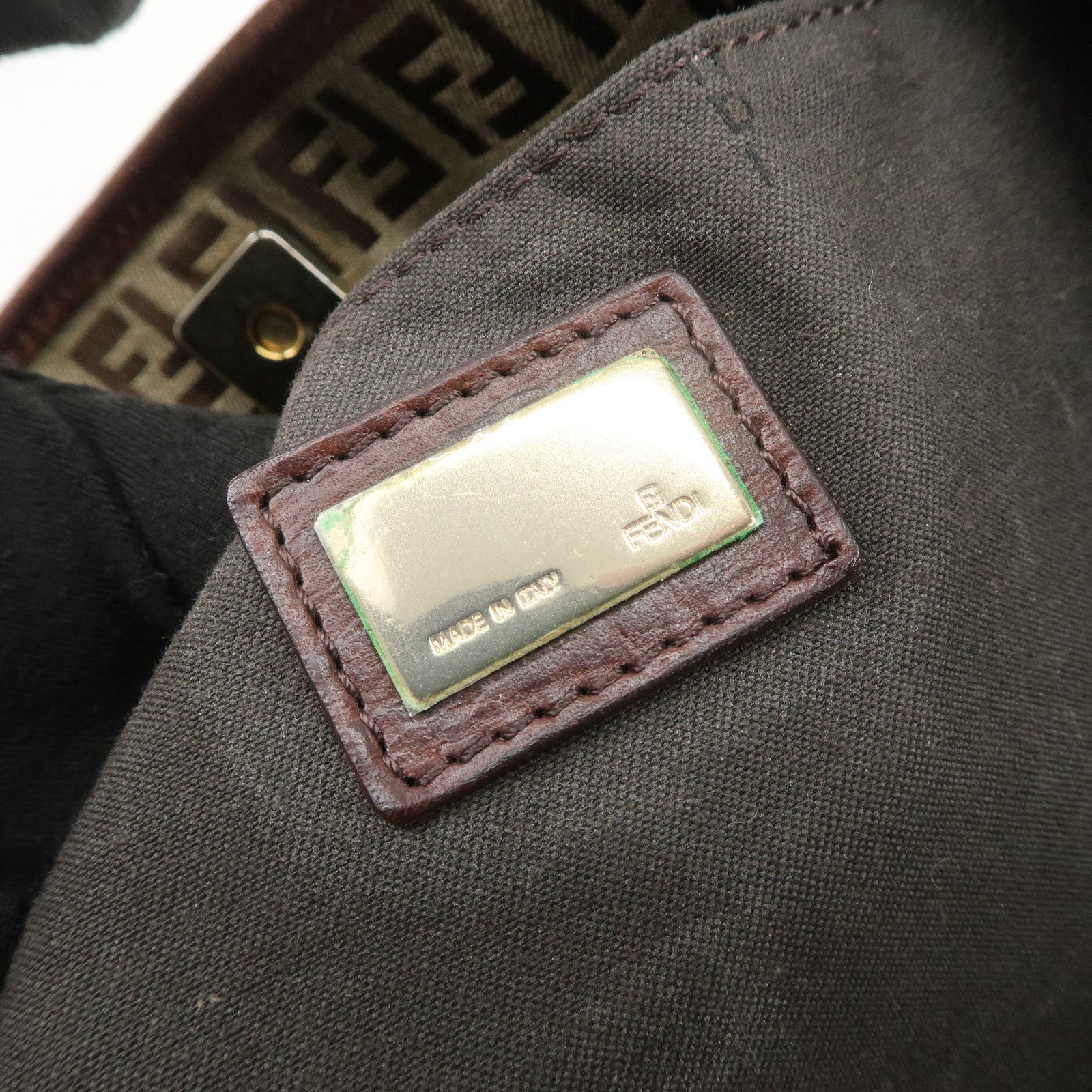 FENDI Zucchino Canvas Leather Tote Shoulder Bag Beige Brown 8BH127