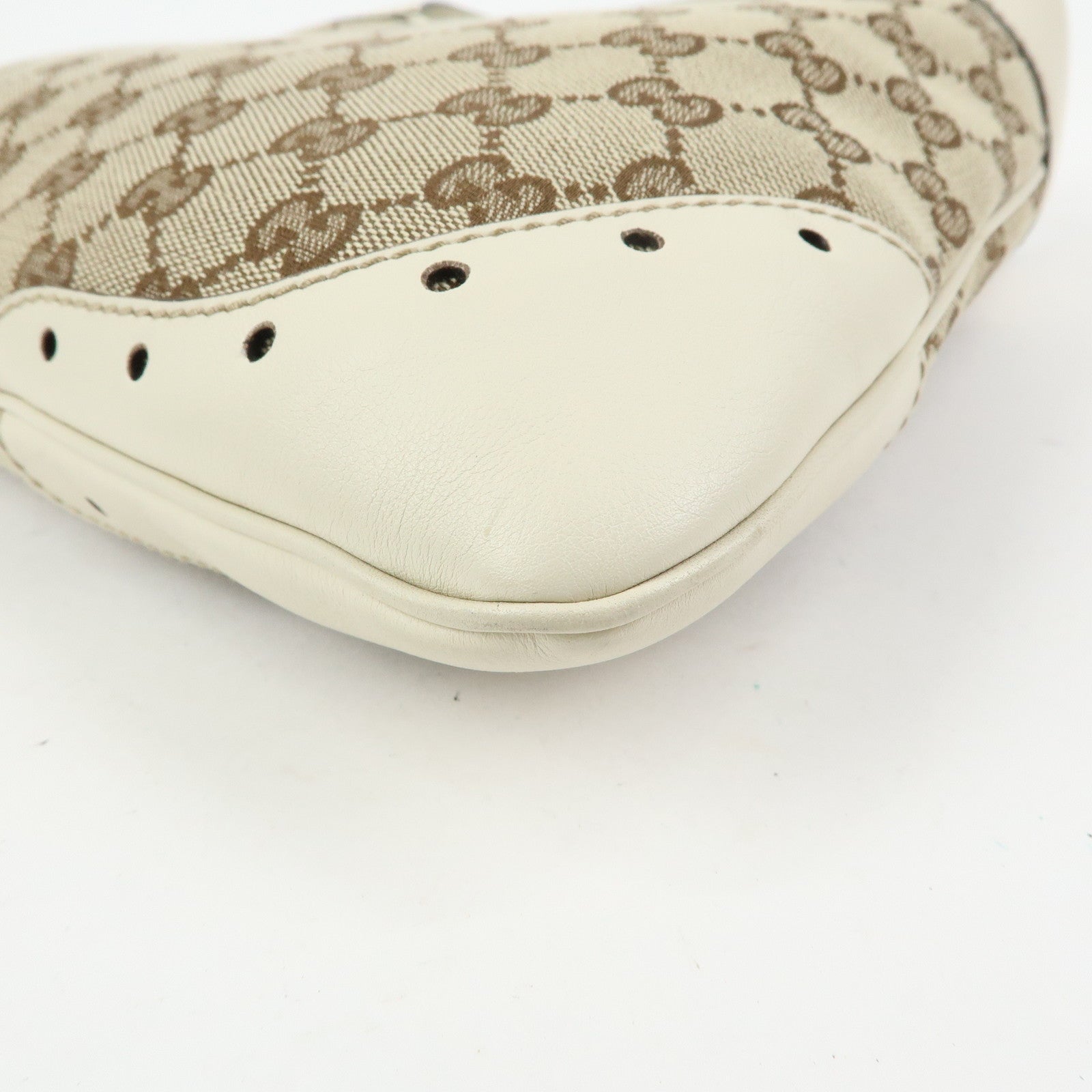 GUCCI GG Monogram Canvas Leather Shoulder Bag Beige White 145778