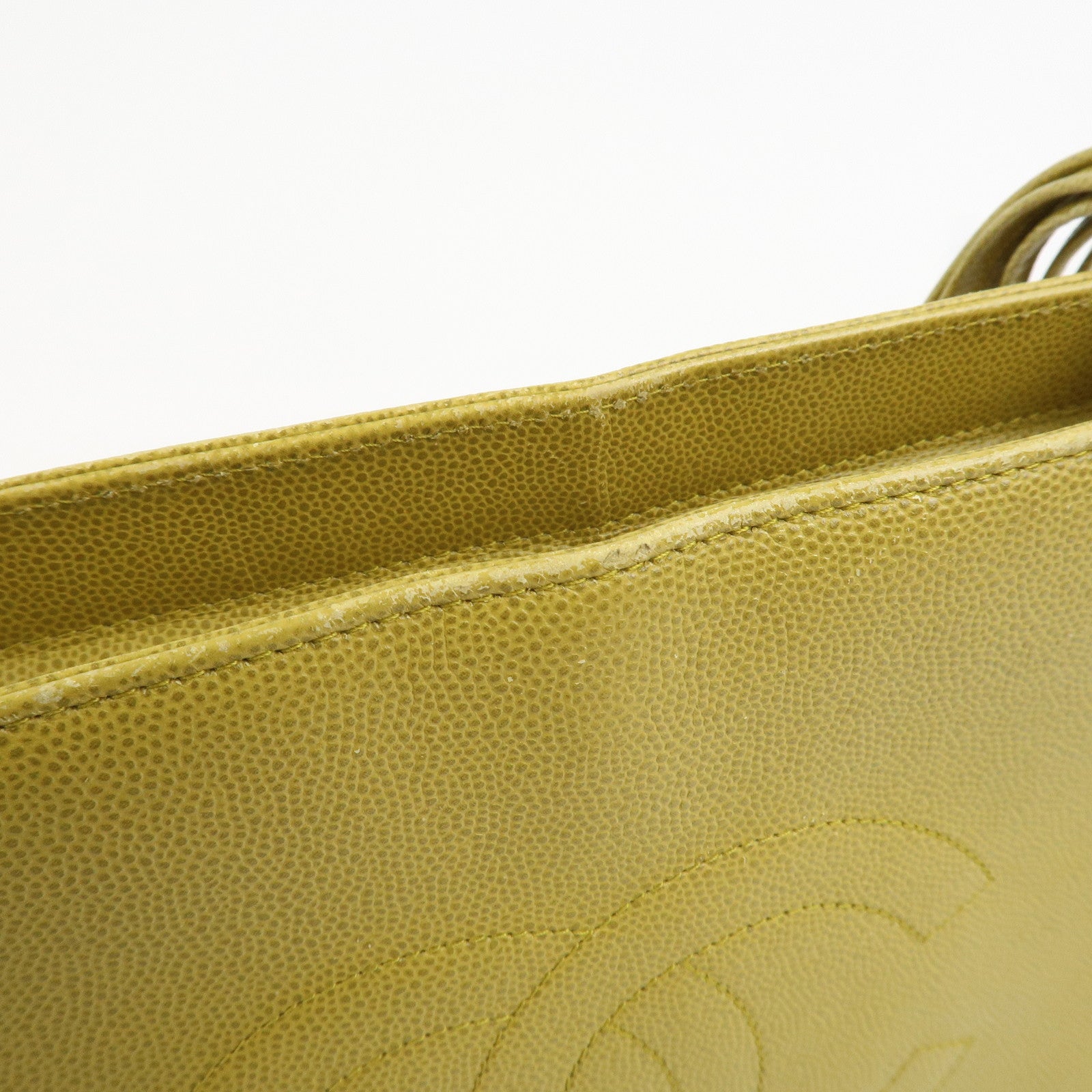 CHANEL COCO Mark Caviaskin Leather Tote Bag Hand Bag Yellow