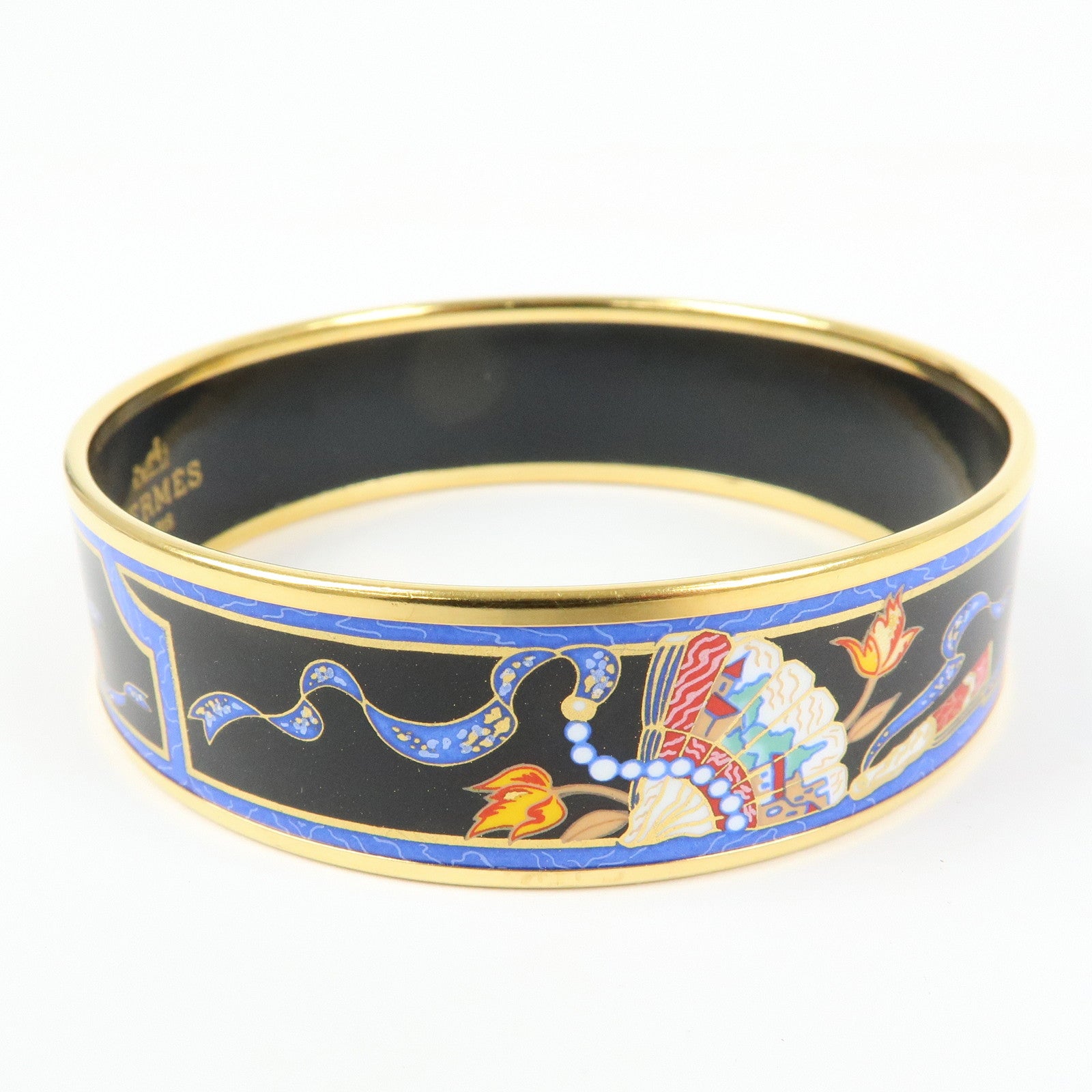 HERMES Email GM Bangle Gold Plated Bracelet Gold Black
