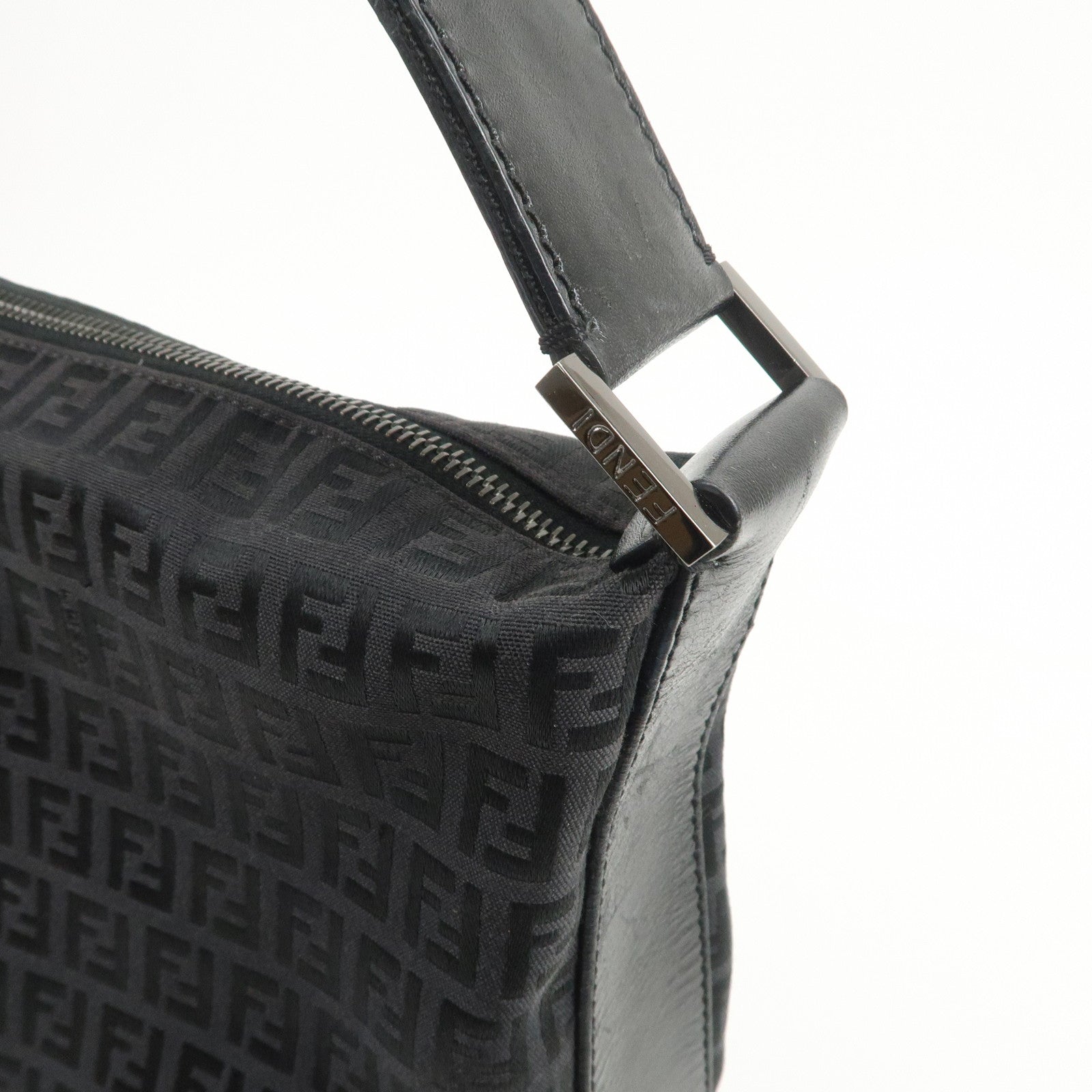 FENDI Zucchino Canvas Leather Shoulder Bag Hand Bag Black 7VA003