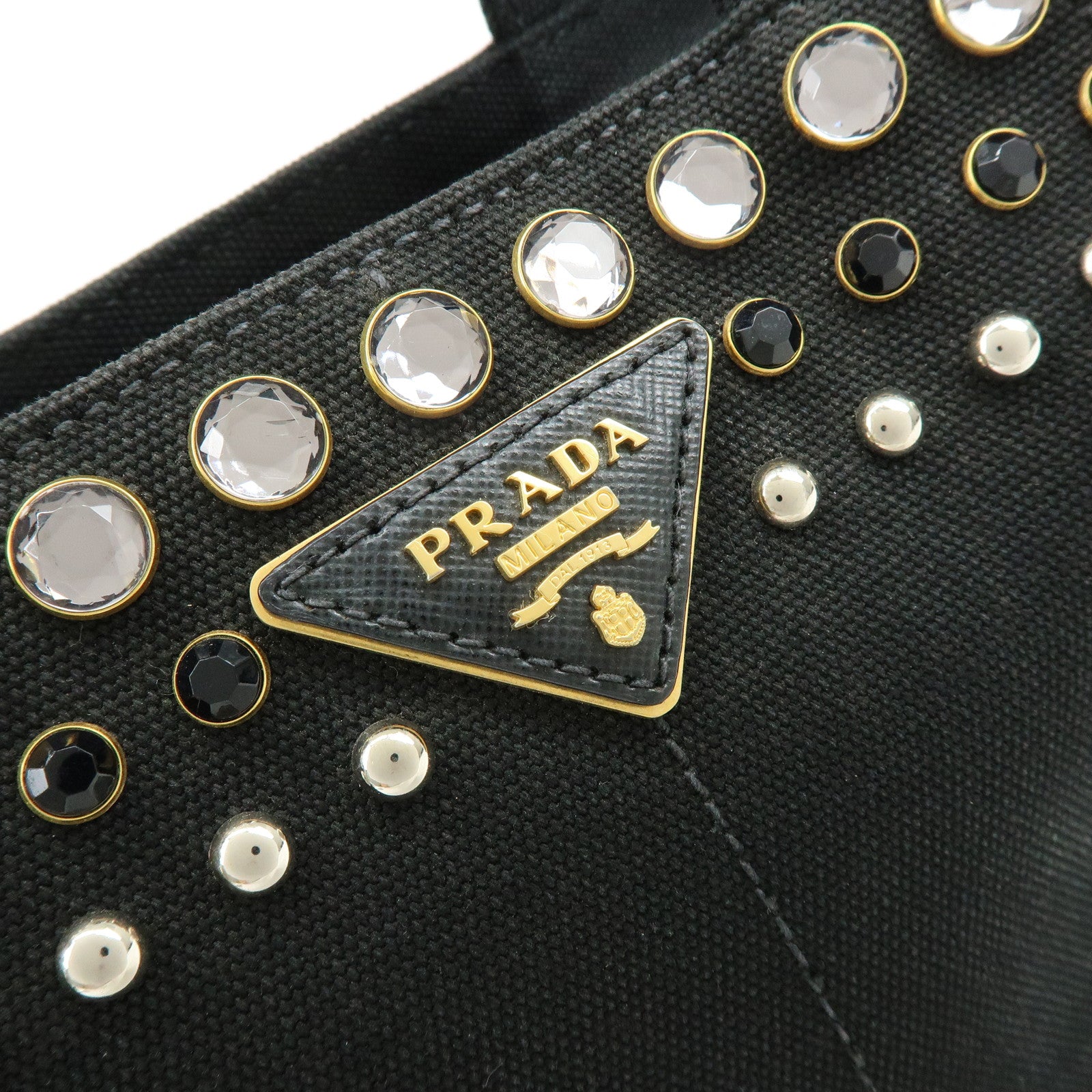 PRADA Triangle Logo Canapa Mini Canvas Bijoux 2Way Bag Black1BG439