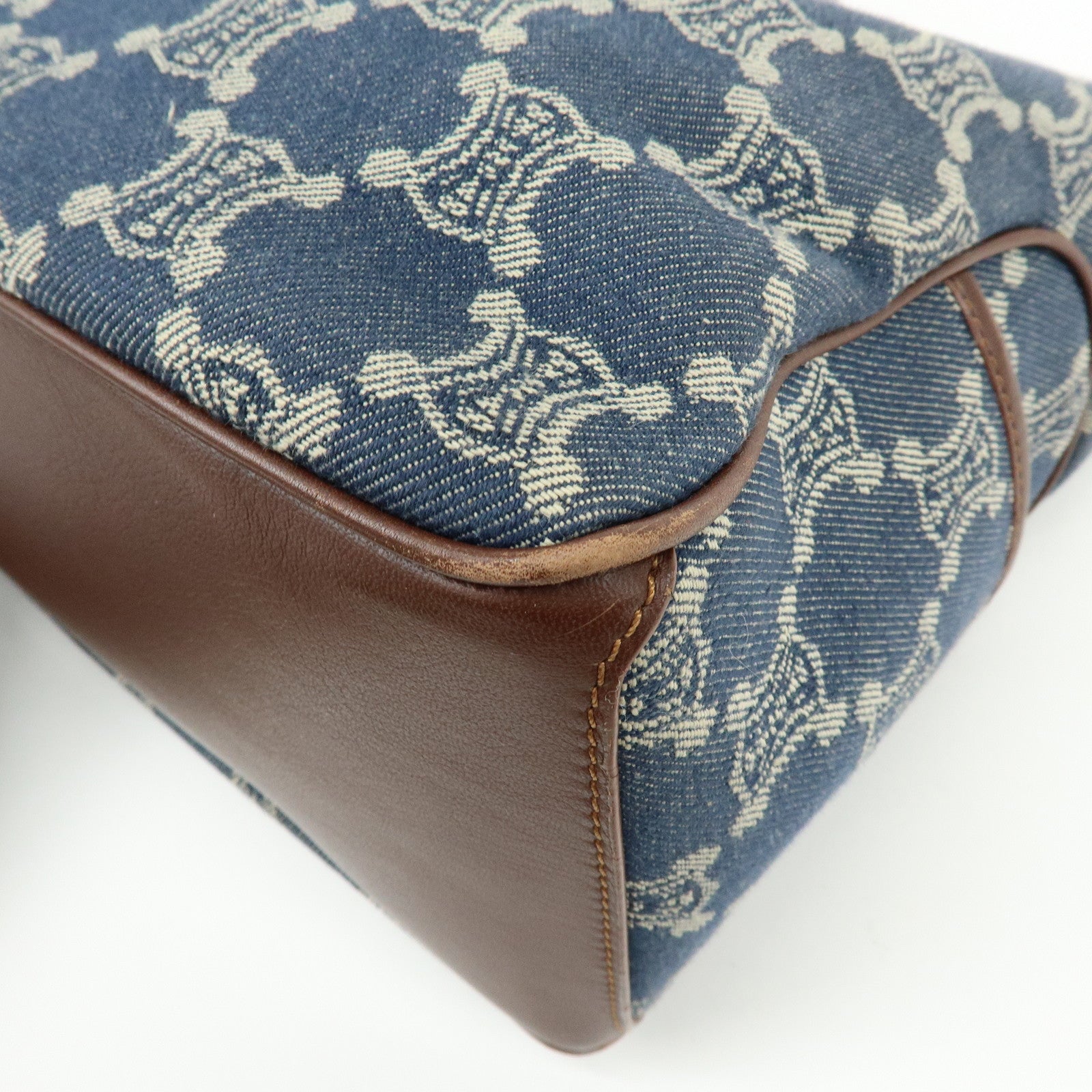 CELINE Macadam Denim Leather Boogie Bag Hand Bag Blue Brown