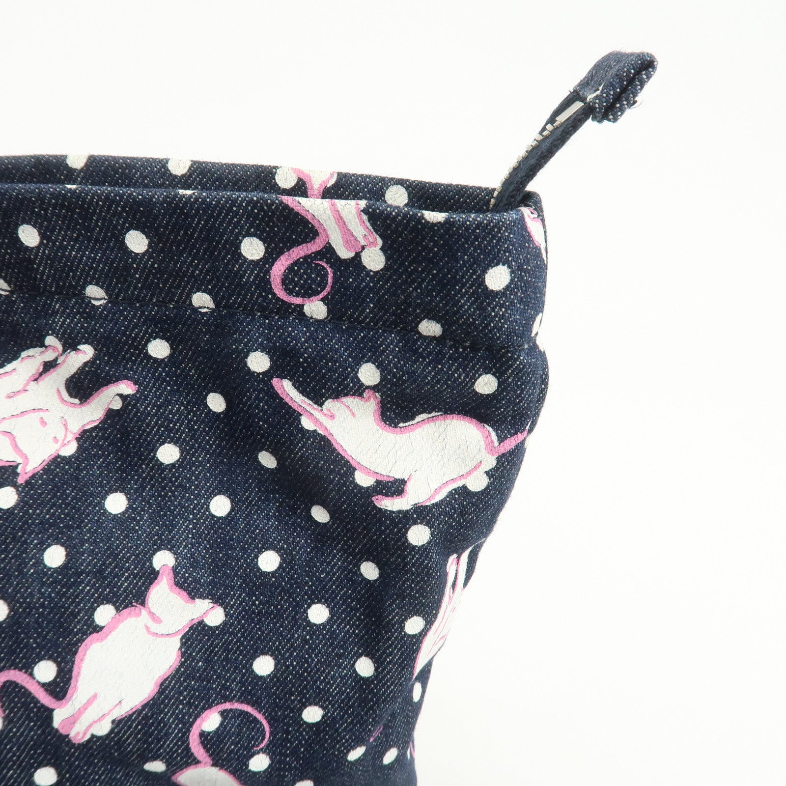 MIU MIU Cats & Dots Print Denim 2Way Tote Bag Blue
