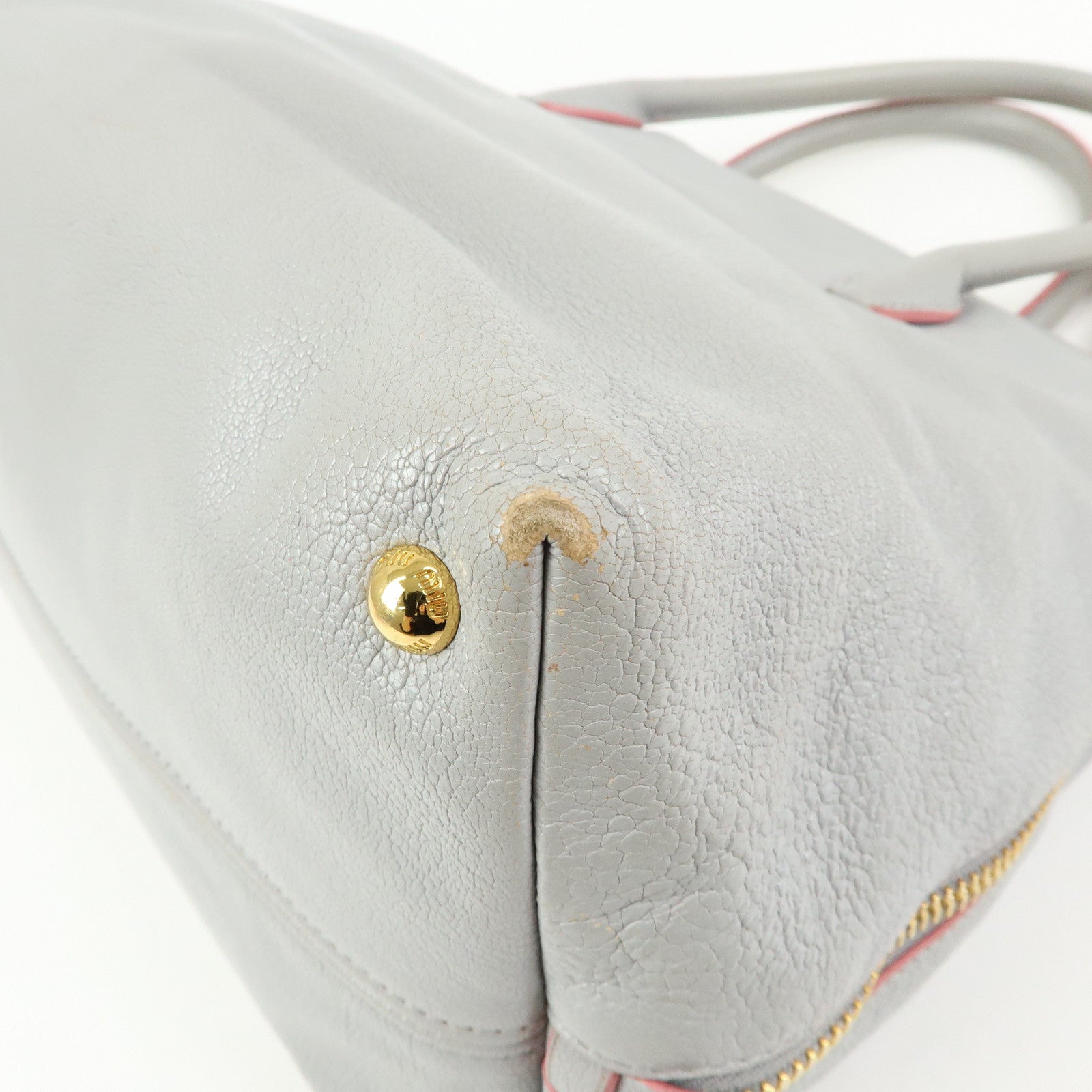 MIU MIU MADRAS Leather 2Way Bag Hand Bag Shoulder Bag Gray 5BB015