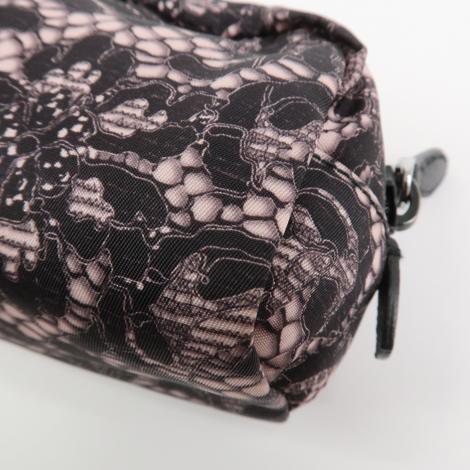 PRADA Triangle Logo Lace Nylon Leather Cosmetic Pouch Black 1NE175