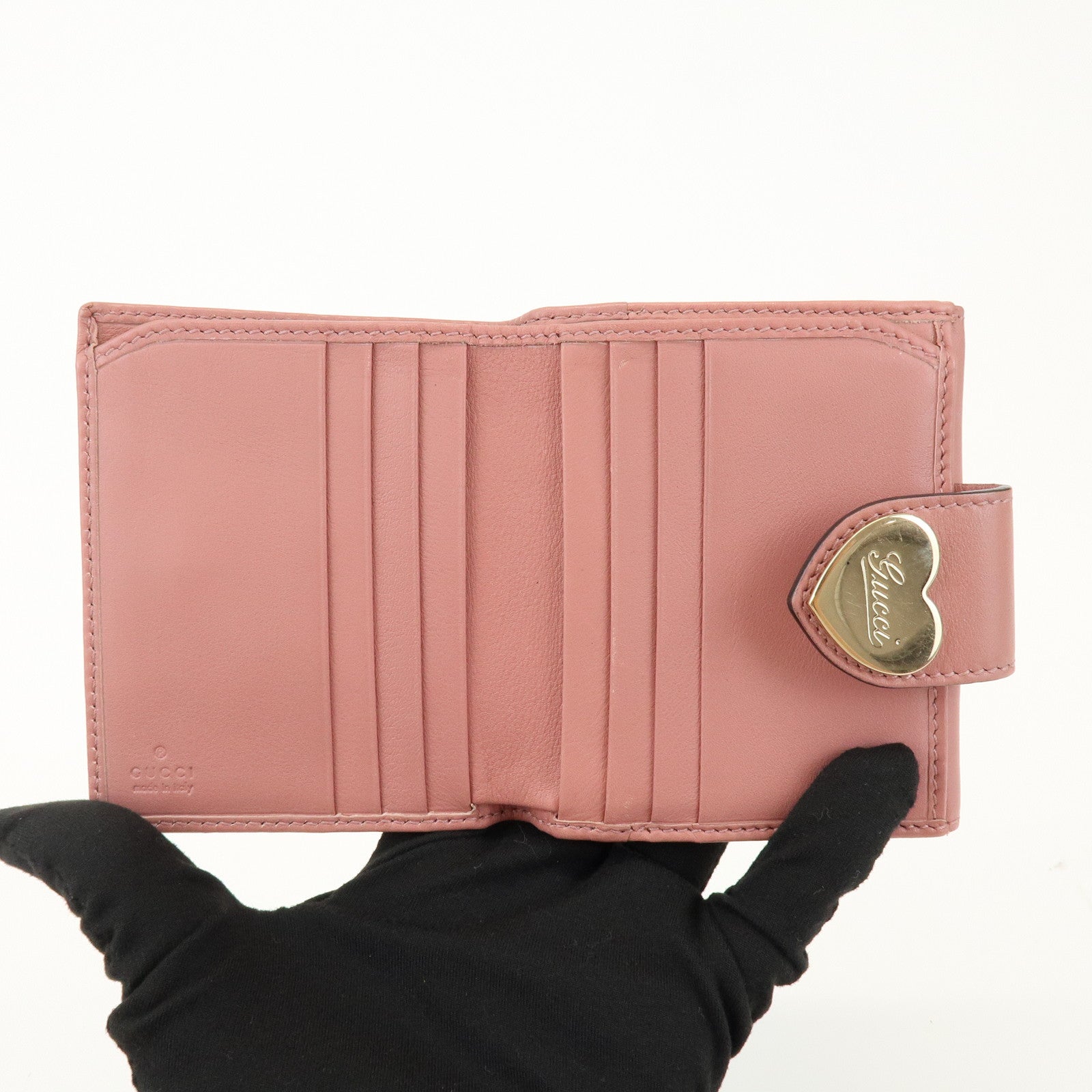 GUCCI Lovely Heart GG Monogram Canvas Leather Compact Wallet 203548