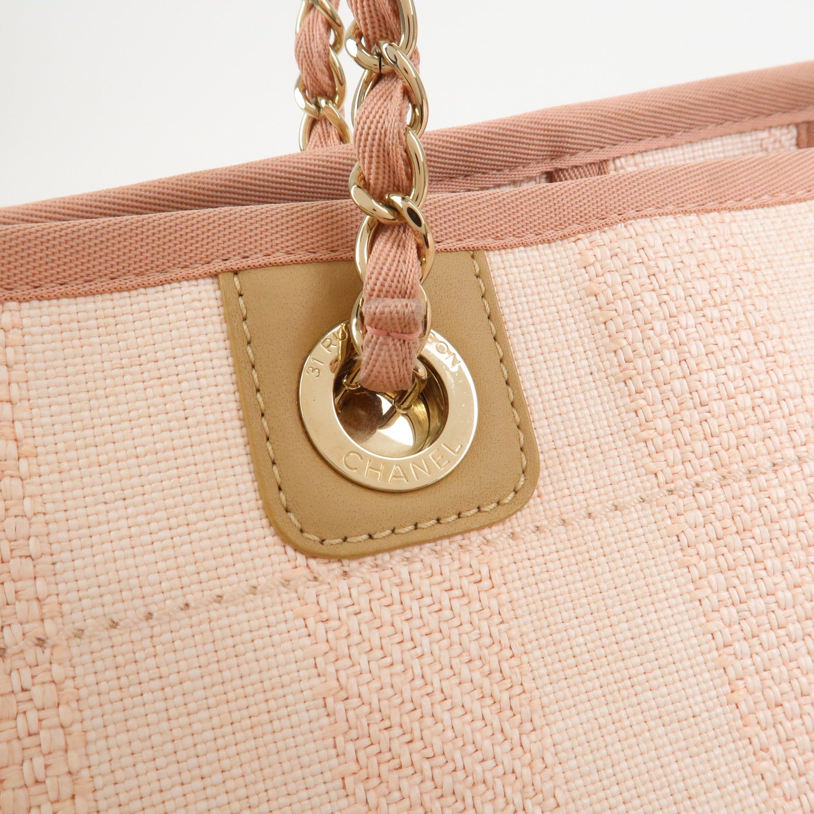 CHANEL Deauville MM Tweed Leather Tote Bag Shoulder Bag A67001