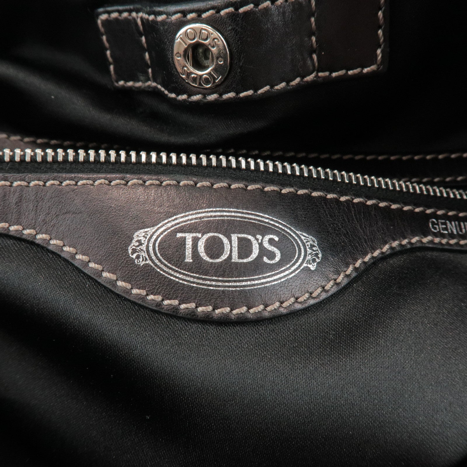 TOD'S PVC Coated Canvas Leather Tote Bag Hand Bag Black