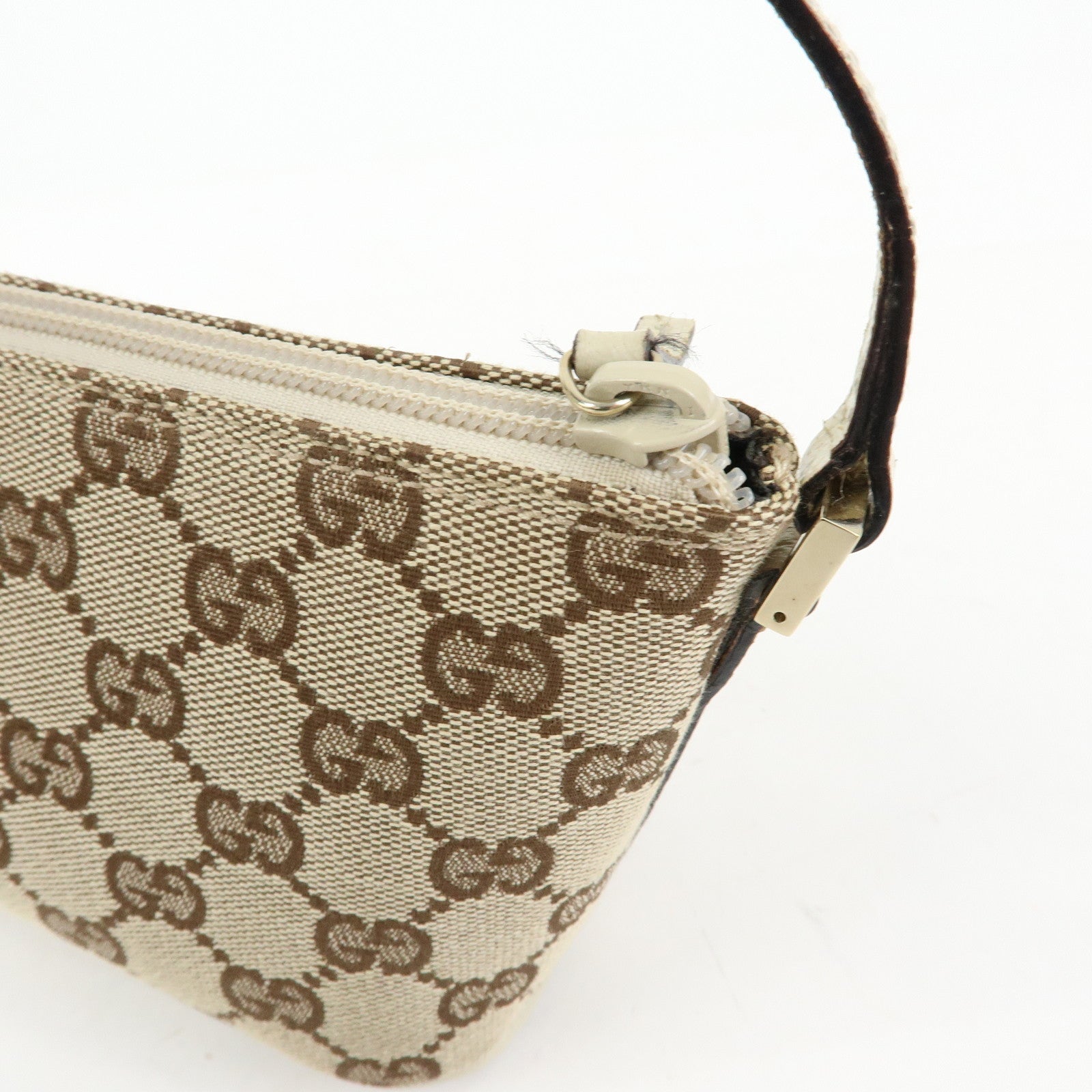 GUCCI Boat Bag GG Canvas Leather Accessory Pouch Beige White 07198