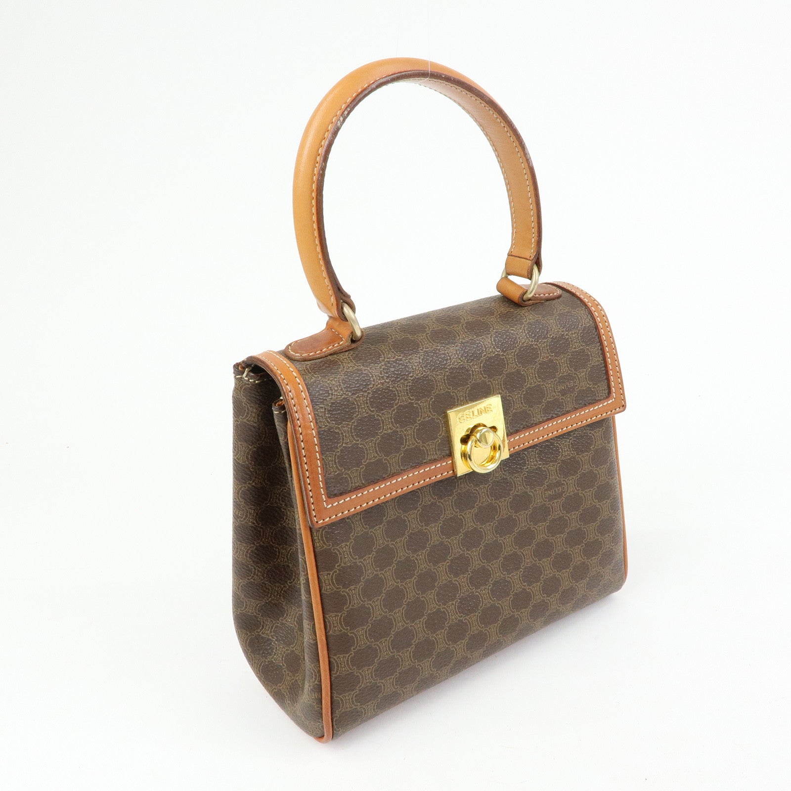 CELINE Macadam PVC Leather 2WAY Bag Hand Bag Shoulder Bag Brown