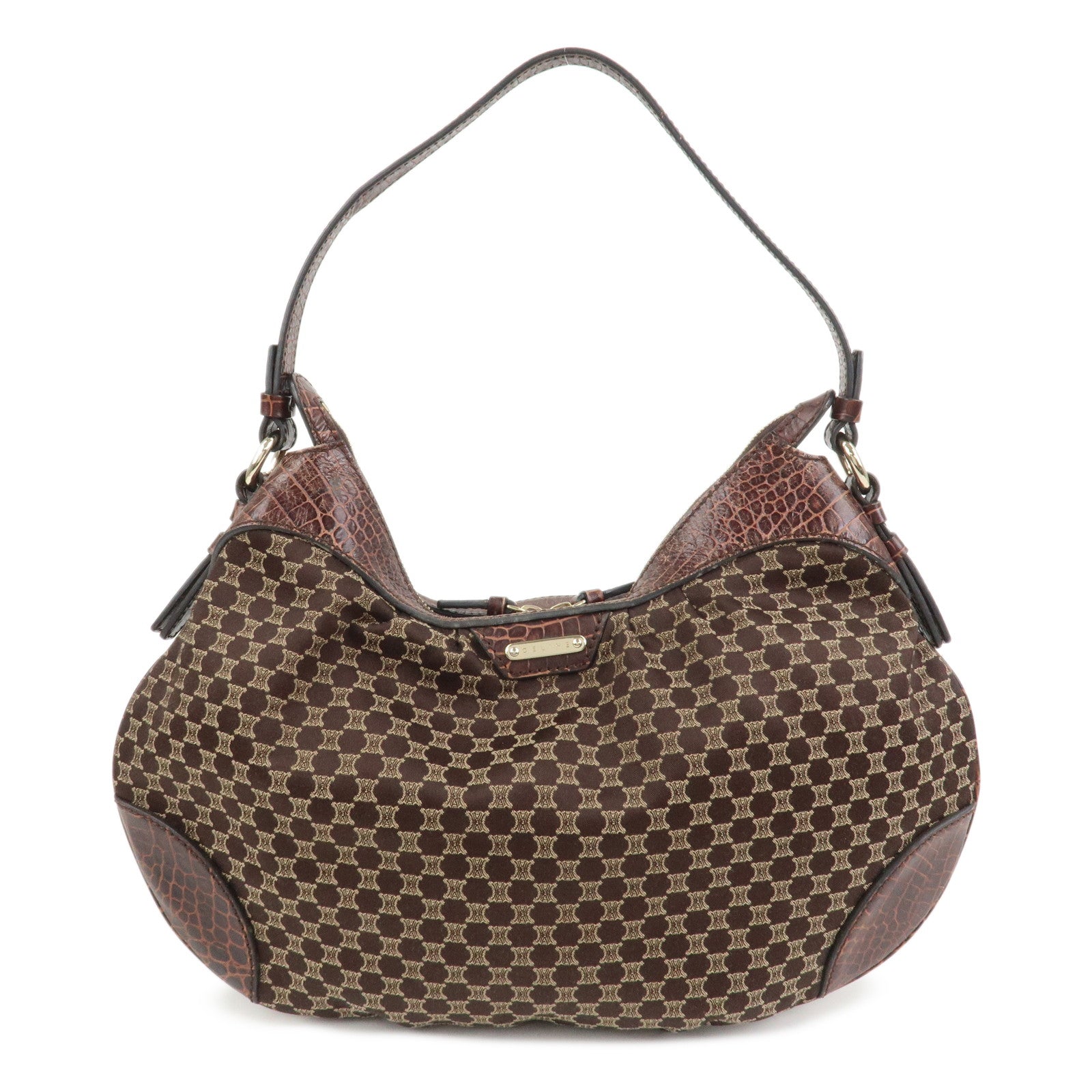 CELINE Macadam Canvas Embossed Leather Bittersweet Shoulder Bag