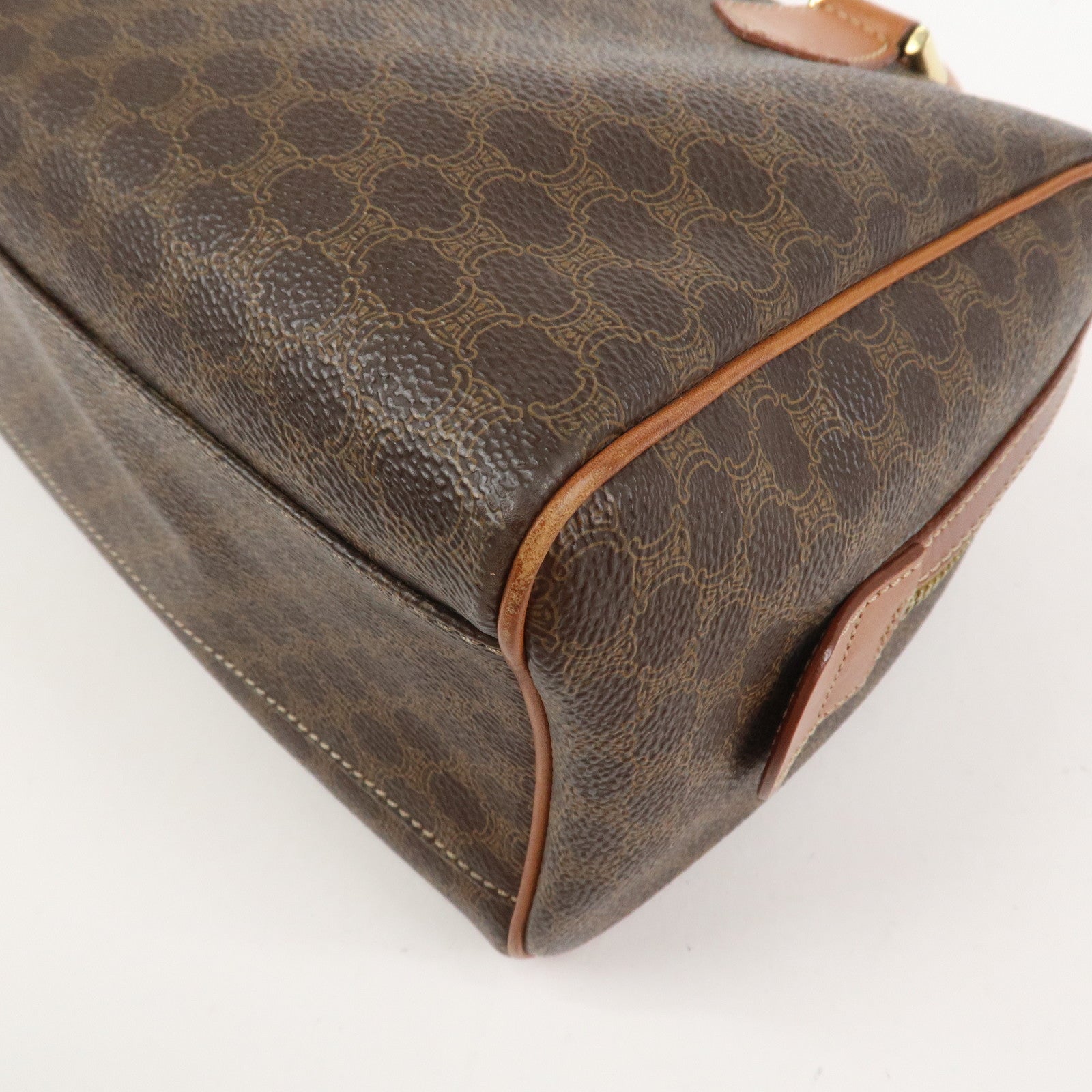 CELINE Macadam PVC Leather Boston Bag Hand Bag Brown