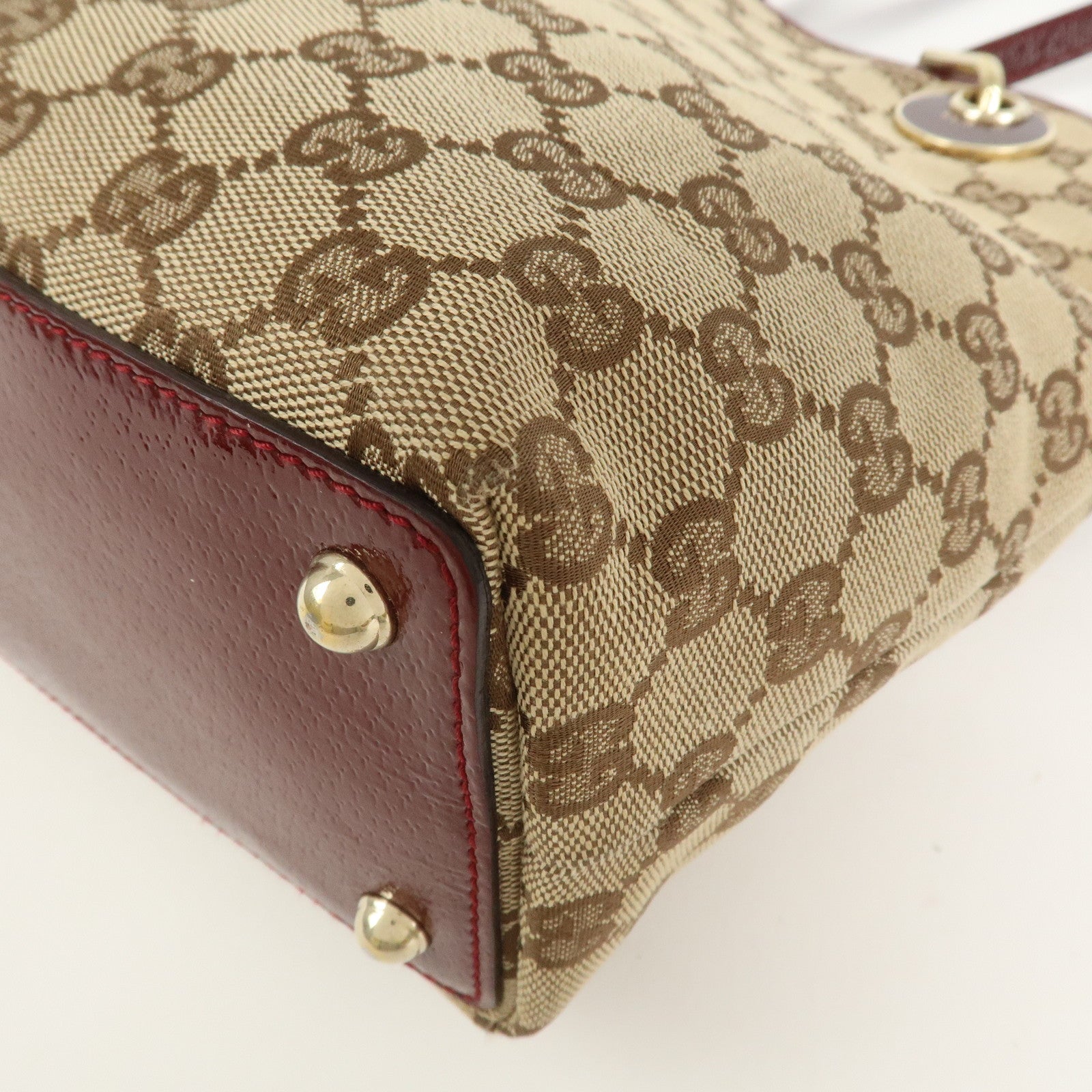 GUCCI GG Canvas Leather Tote Bag Hand Bag Brown Bordeaux 120840