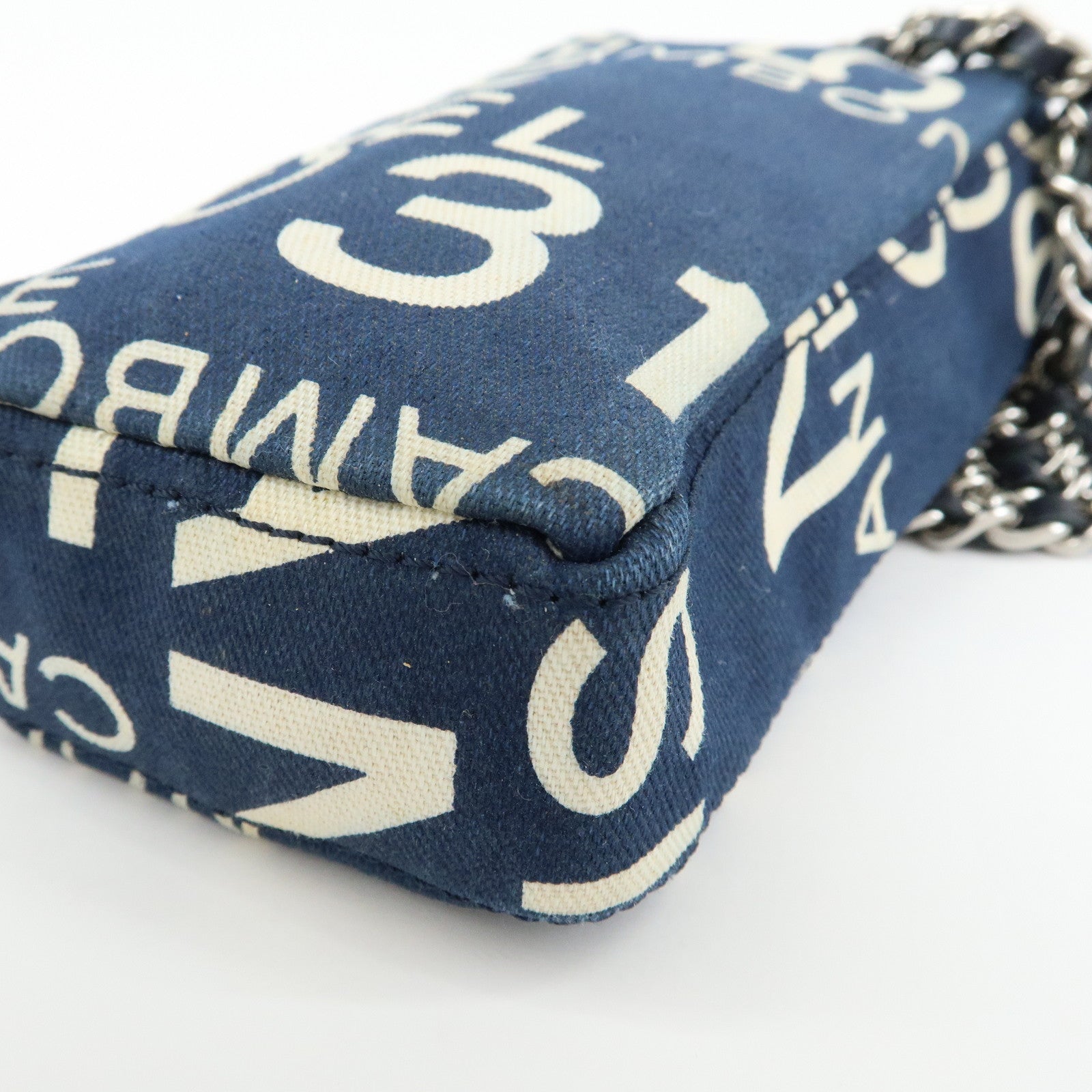 CHANEL By Sea Canvas Cell Phone Chain Shoulder Bag Navy