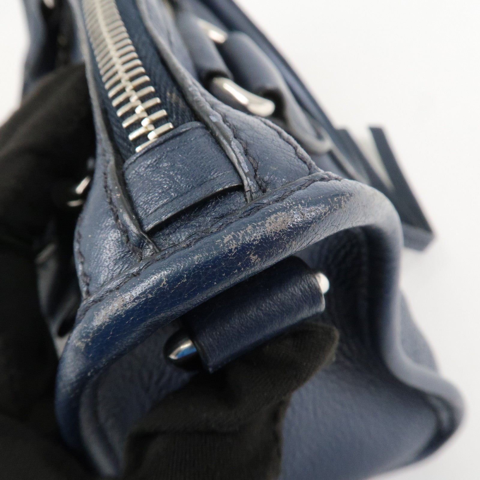 PRADA Logo Leather Vitello Phenix 2WAY Bag Hand Bag Navy 1BB022