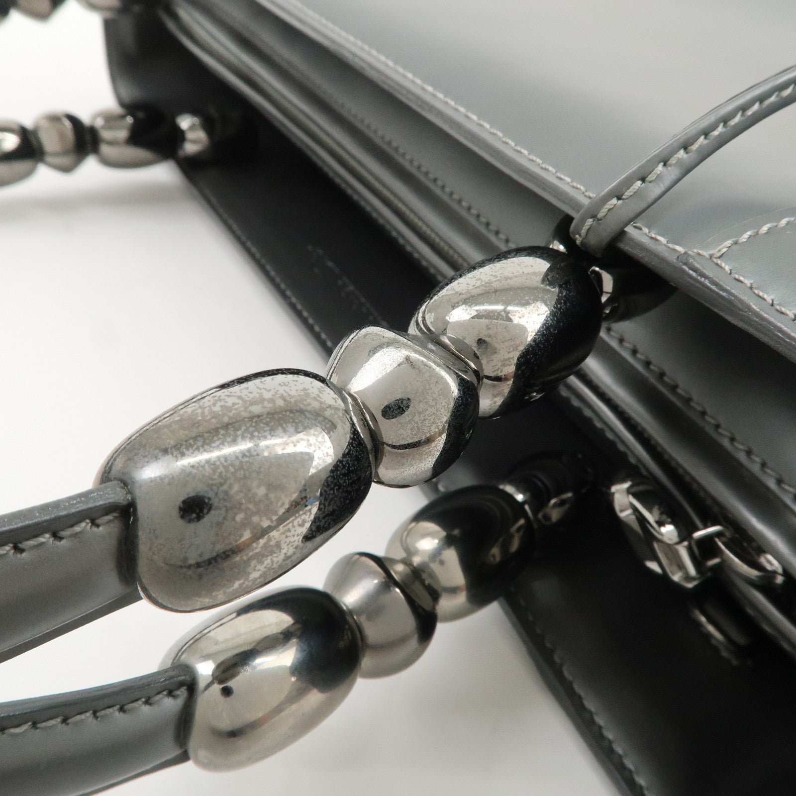 Christian Dior Maris Pearl Logo Leather Hand Bag Gray