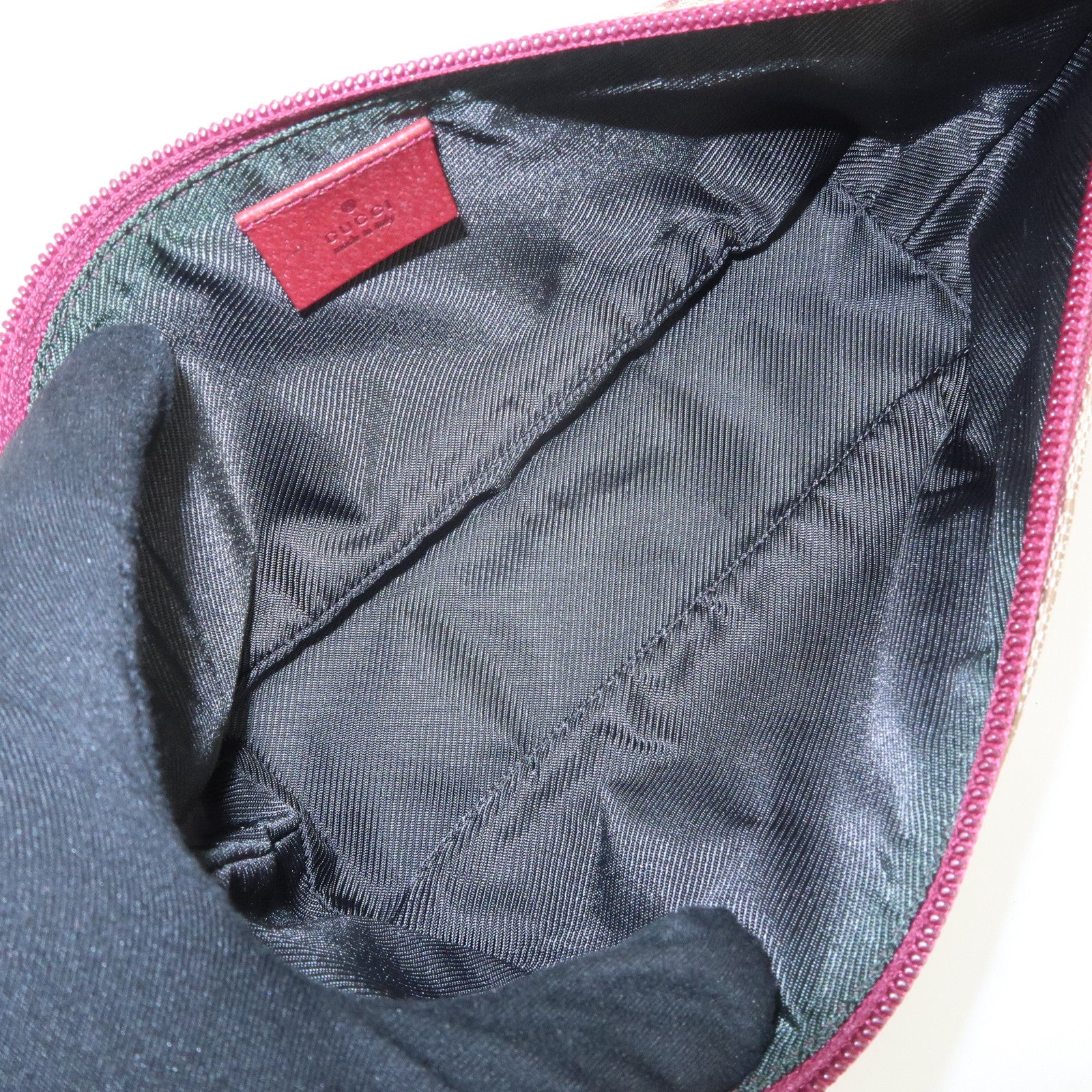 GUCCI Boat Bag GG Canvas Leather Hand Bag Pouch Beige Red 07198