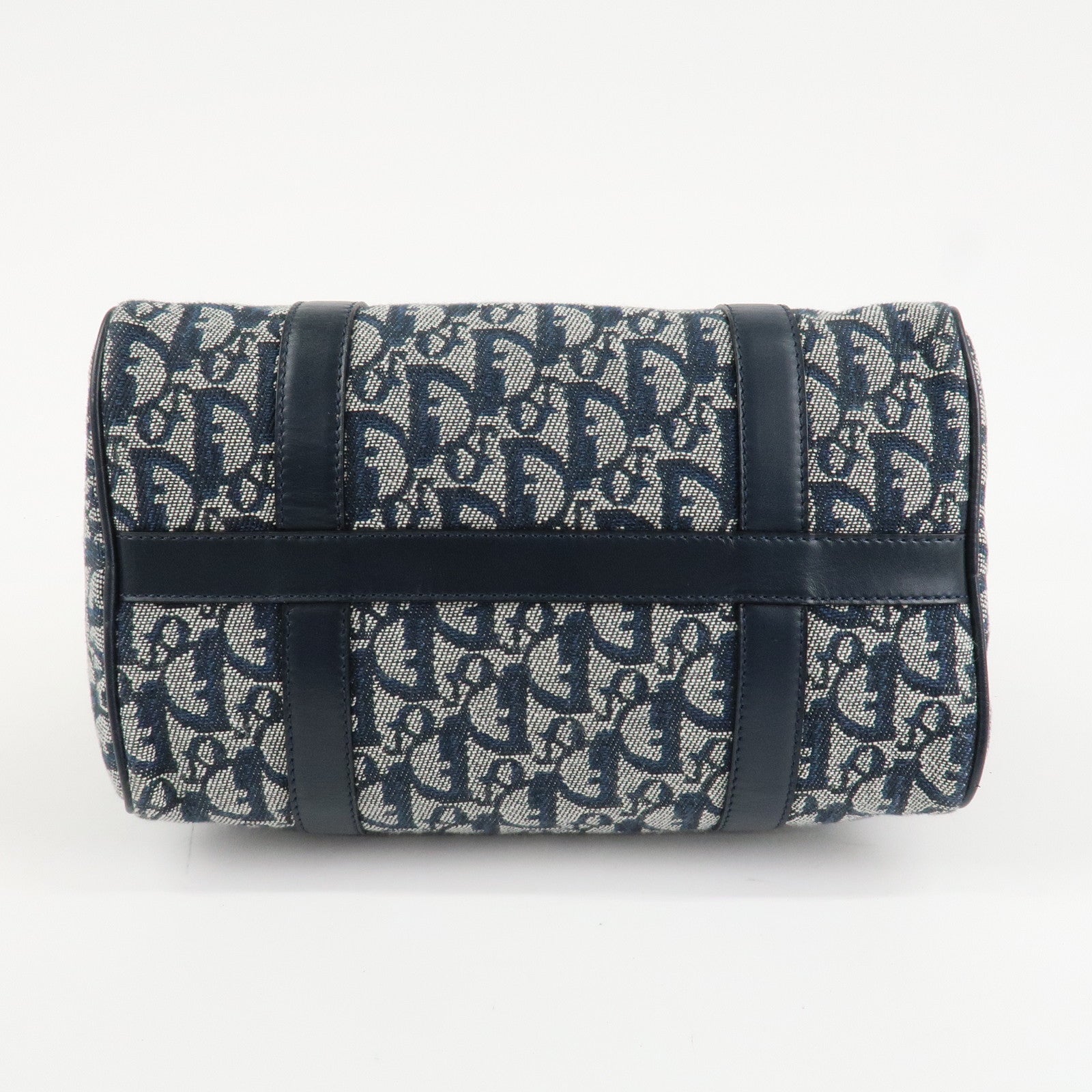 Christian Dior Trotter Leather Canvas Boston Bag Navy White Used