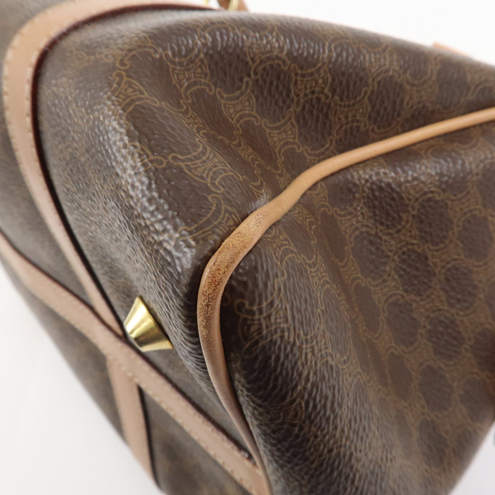 CELINE Macadam PVC Leather Boston Bag Hand Bag Brown