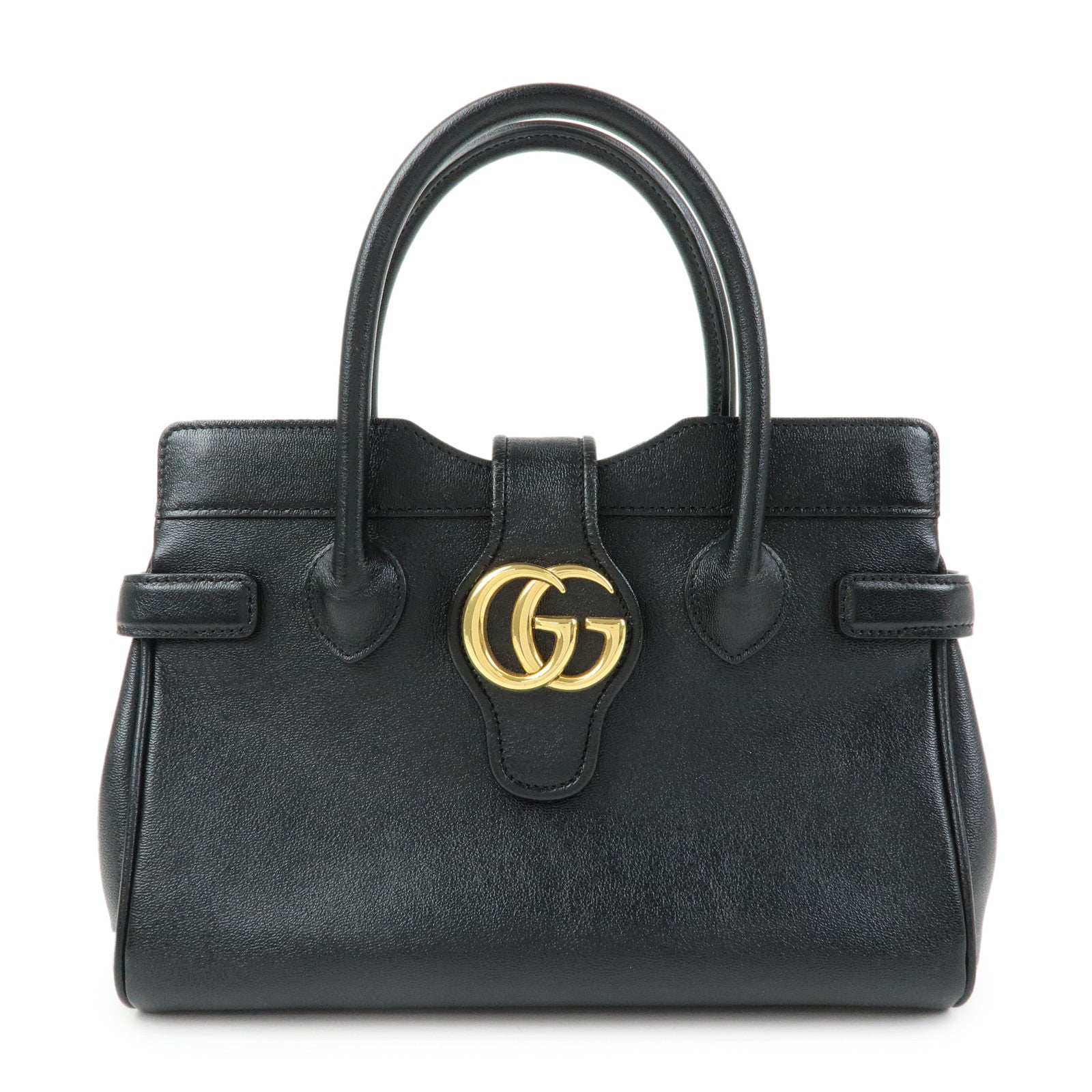GUCCI GG Marmont Top Handle Leather 2Way Bag Hand Bag Black 658450