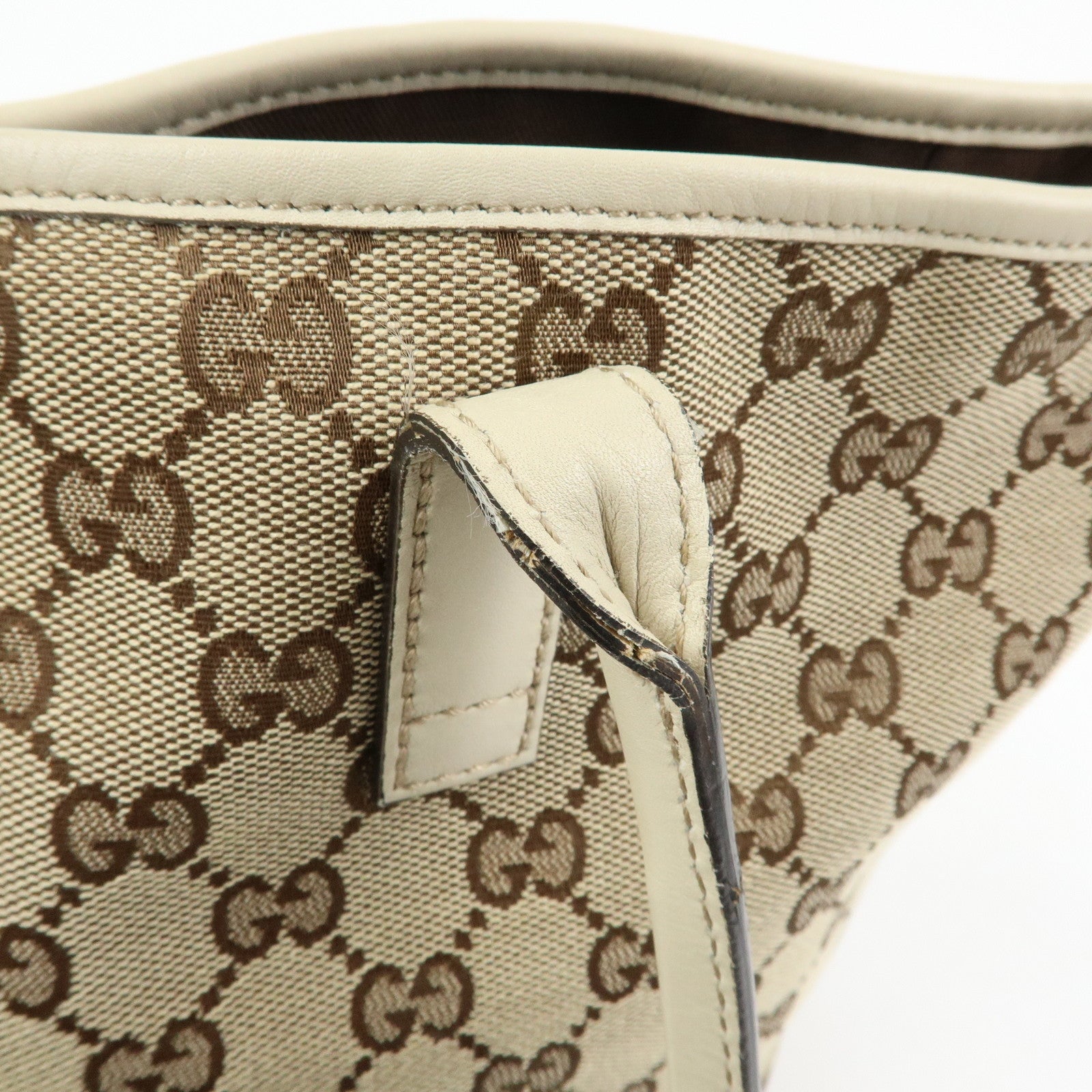 GUCCI Interlocking G GG Canvas Leather Tote Bag Beige White 169946