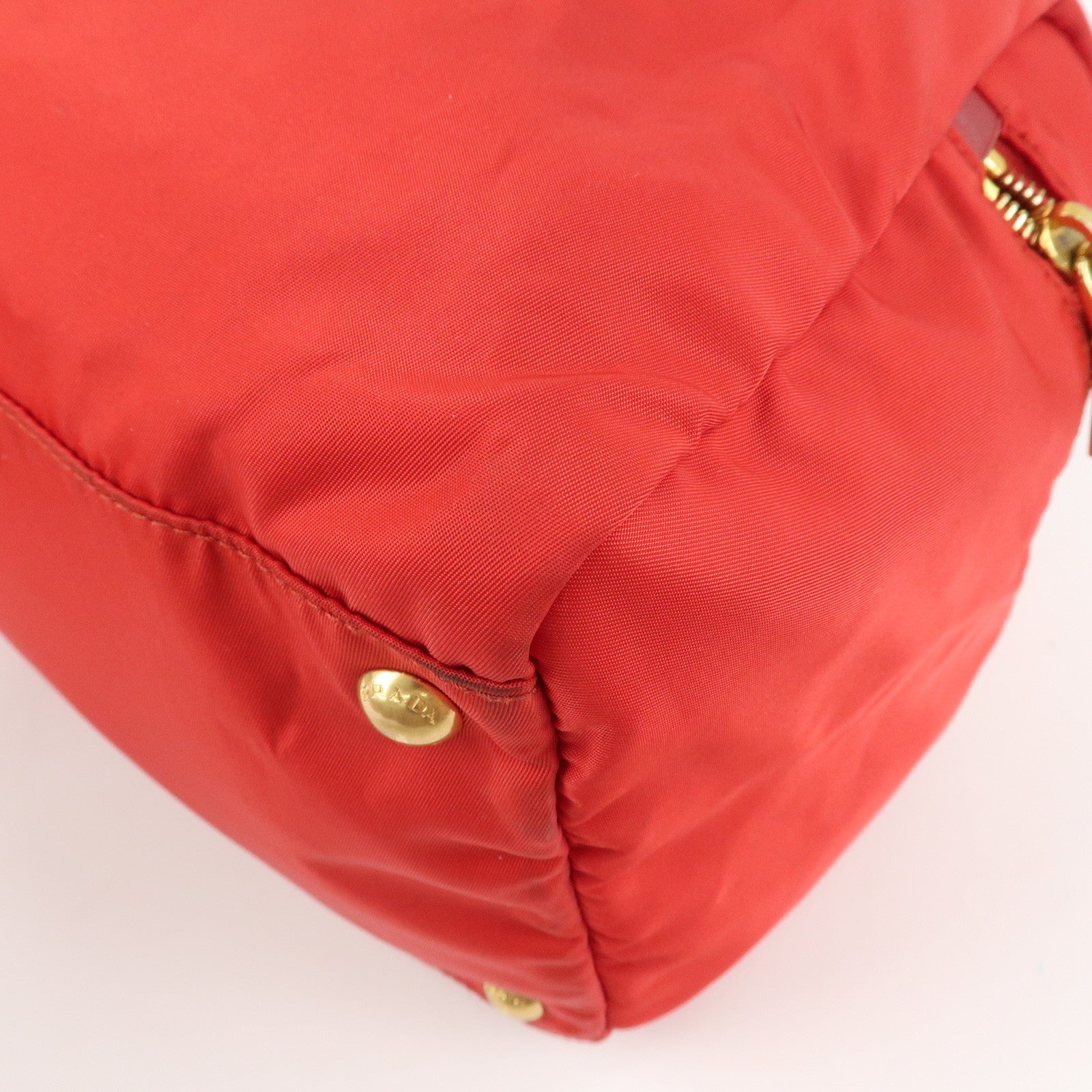 PRADA Triangle Logo Nylon Leather 2Way Shoulder Bag Hand Bag Red Used