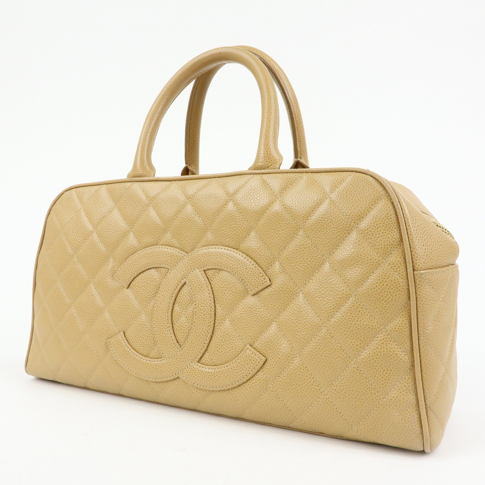 CHANEL COCO Mark Caviarskin Boston Bag Hand Bag Beige