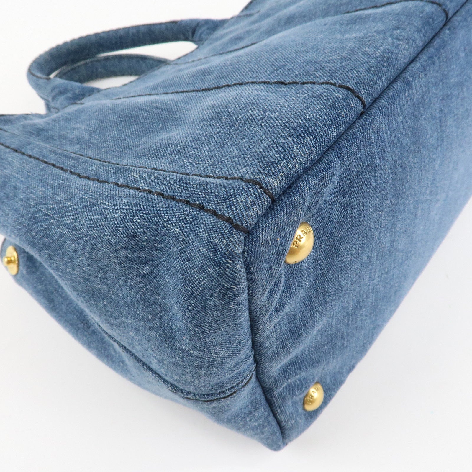 PRADA Logo Canapa Mini Denim 2Way Tote Bag Shoulder Bag Blue 1BG439 Used