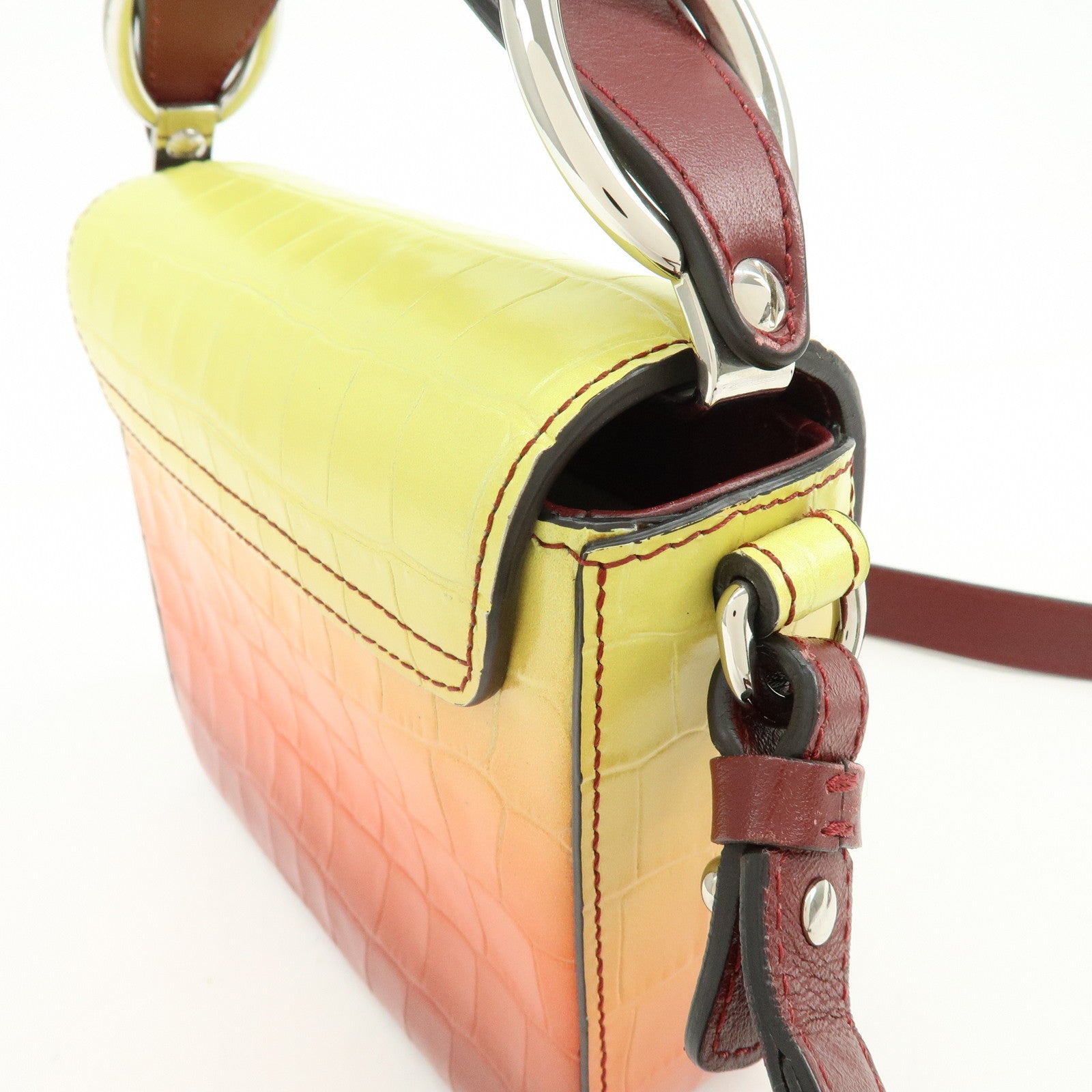 Chloe C Engrabed Leather 2Way Bag Shoulder Bag Bordeaux Yellow