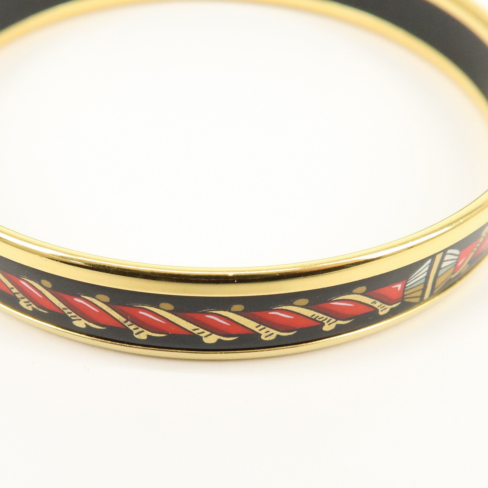 HERMES Email PM Gold Plated Bracelet Bangle Black Red